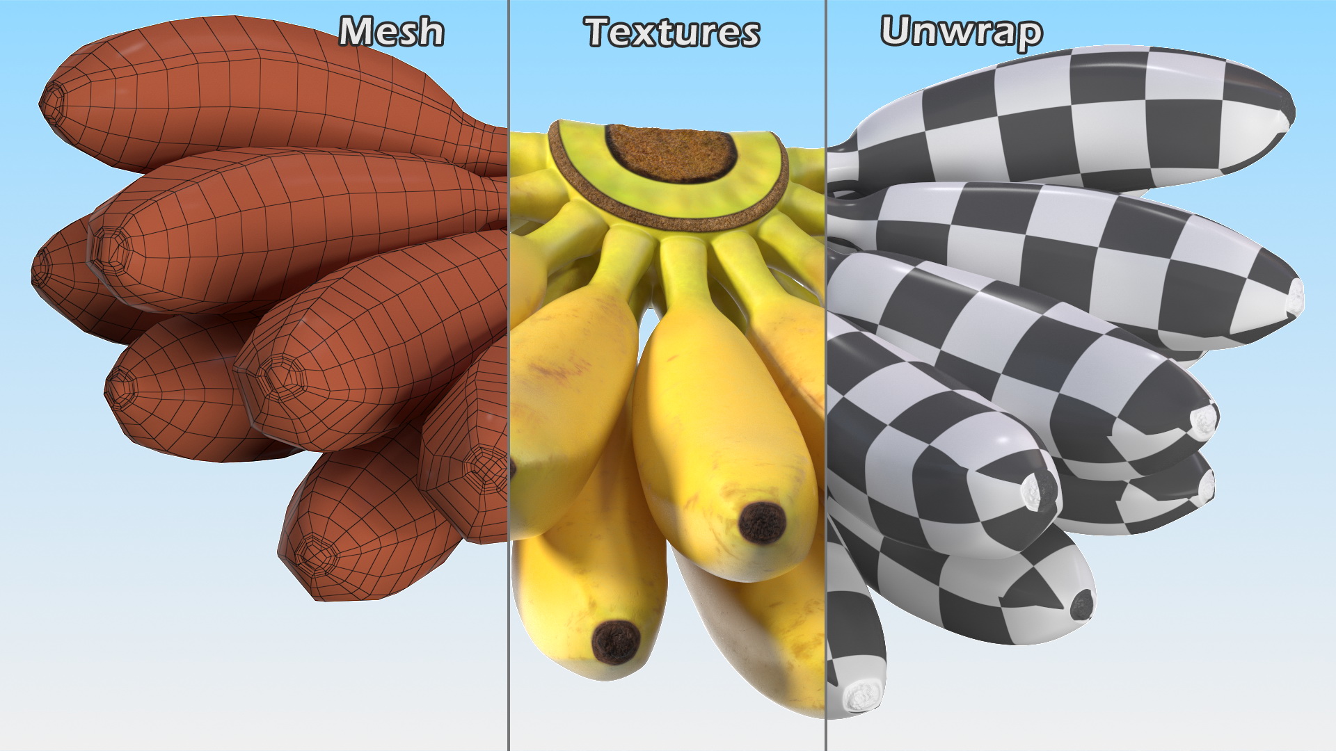 3D Old Ripe Banana Bunch