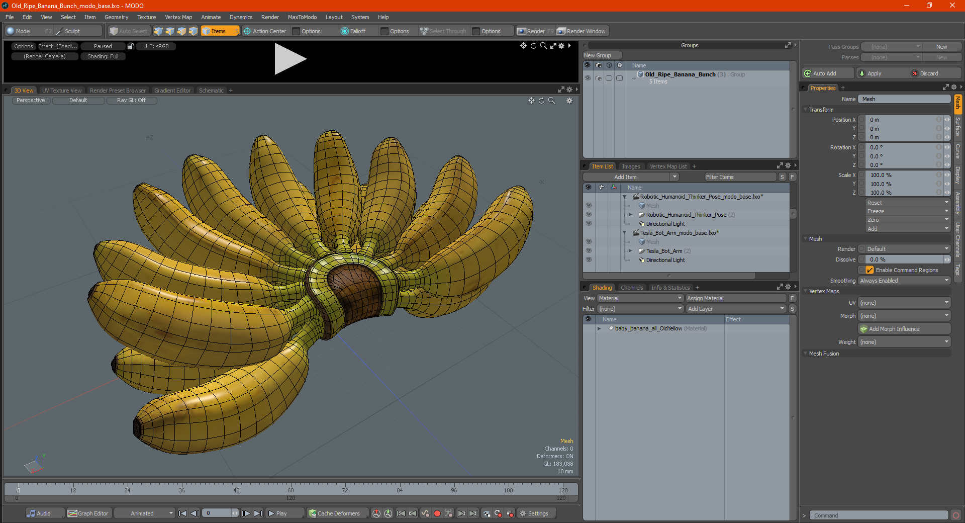 3D Old Ripe Banana Bunch