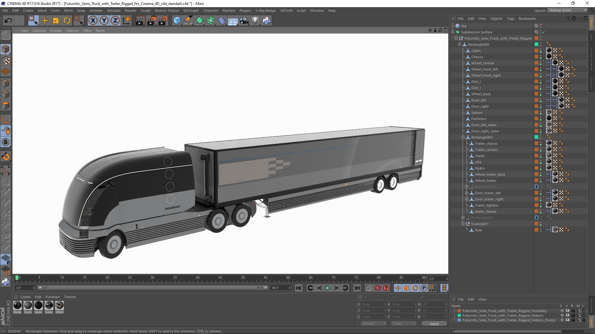 3D model Futuristic Semi Truck with Trailer Rigged for Cinema 4D