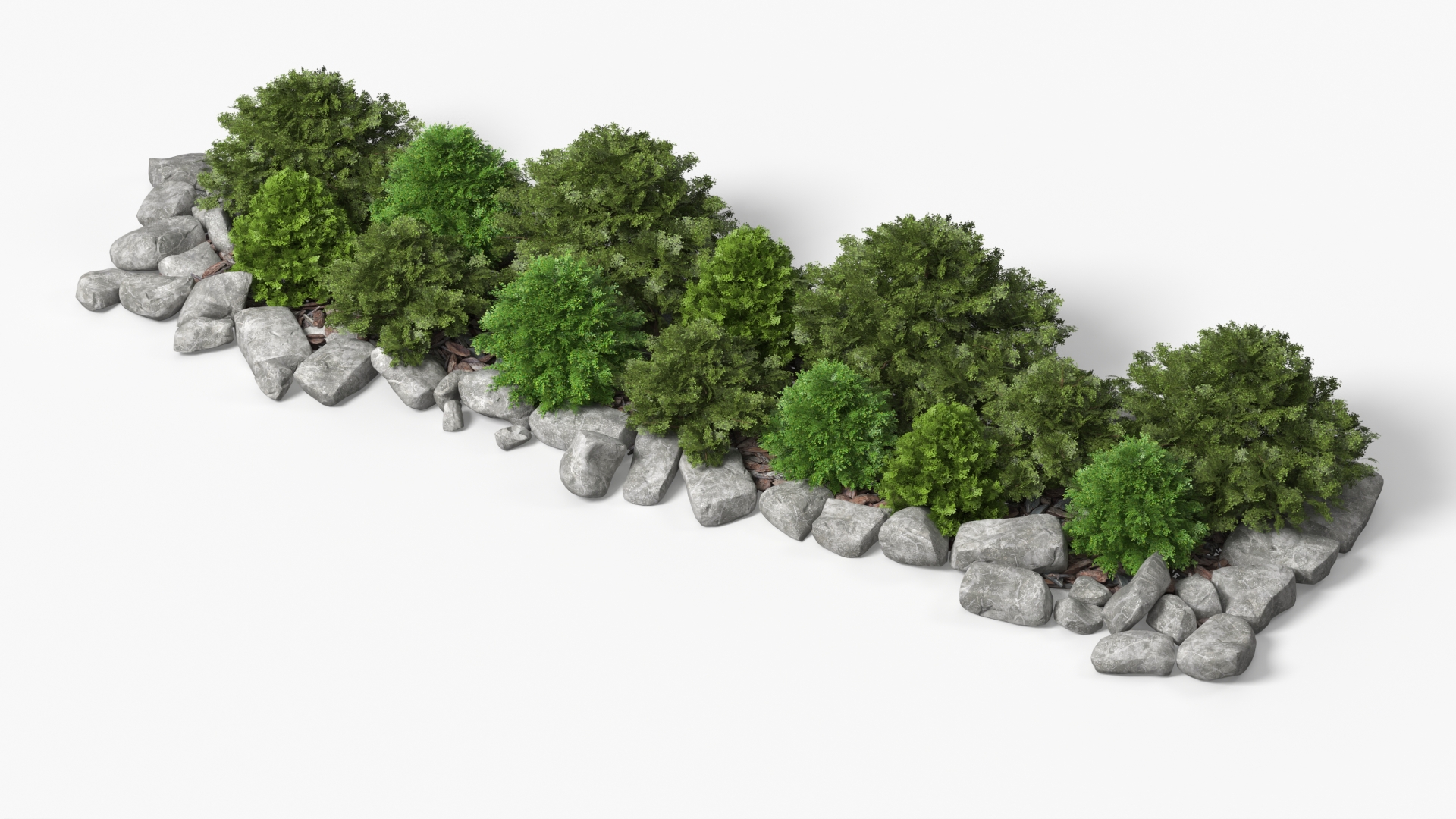 Landscape Shrub Border with Stones Green Gray - view 2