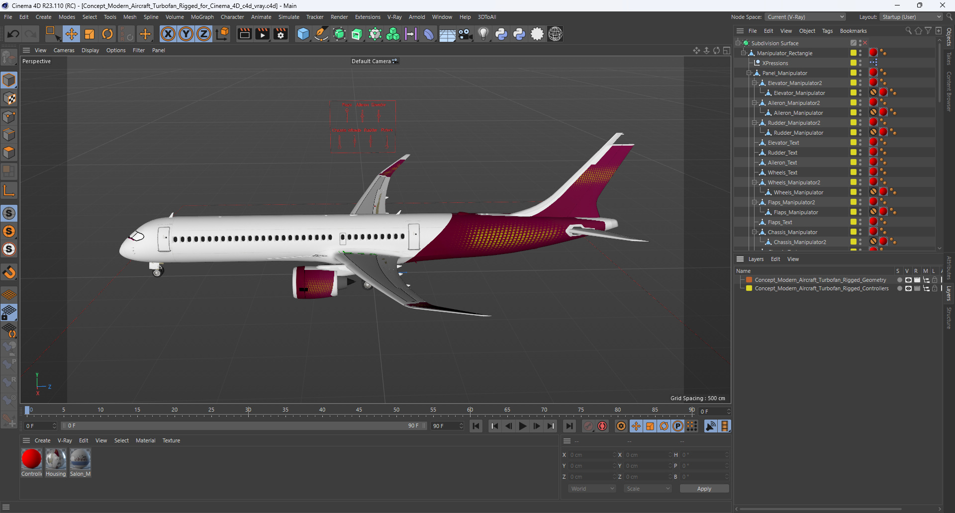 3D Concept Modern Aircraft Turbofan Rigged for Cinema 4D model