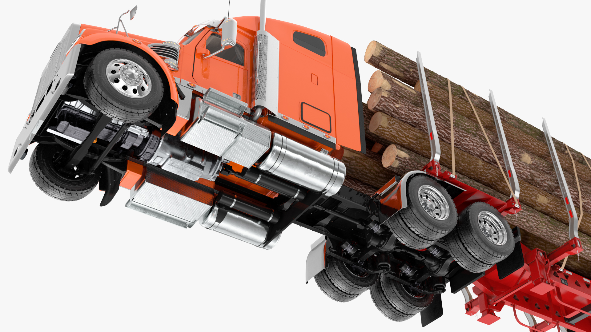 Freightliner Truck with Logging Trailer 3D model