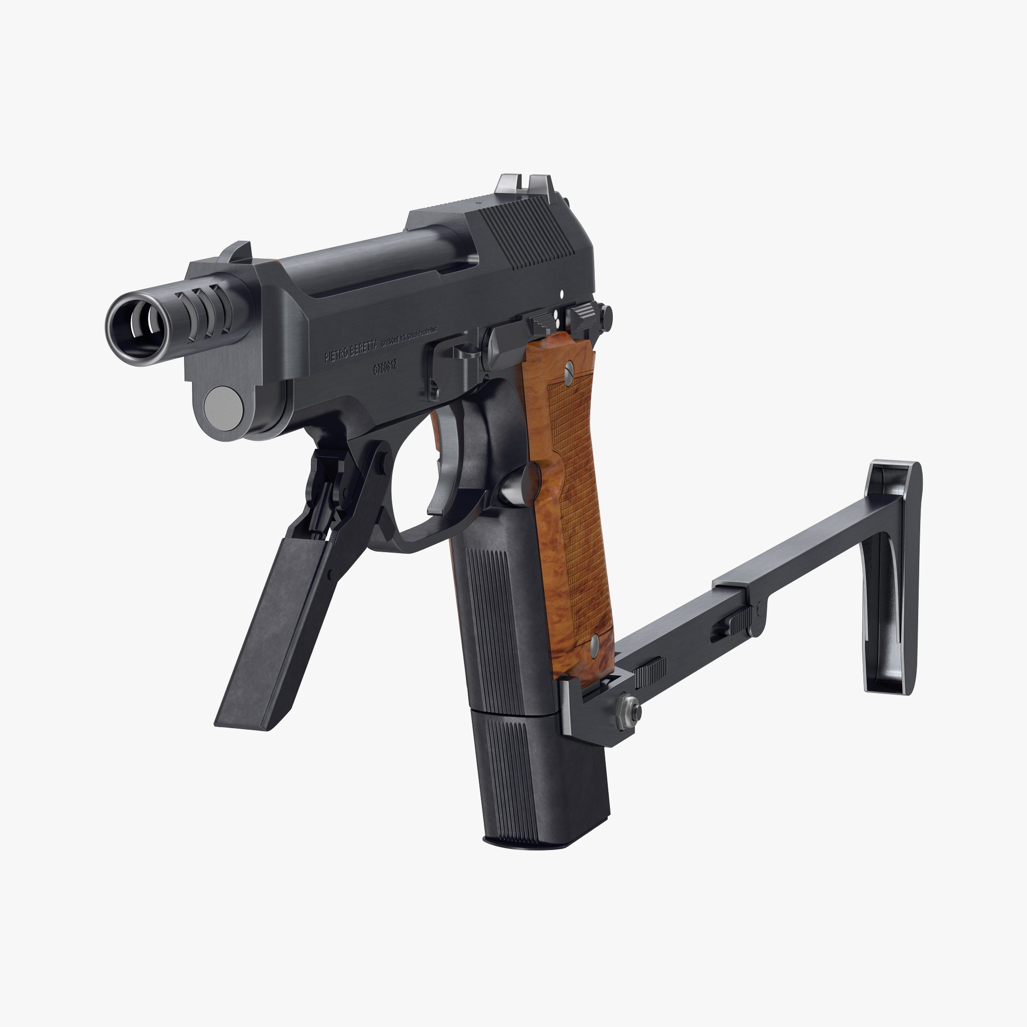 Pistol Beretta 93R with Buttstock 3D Model, view 2