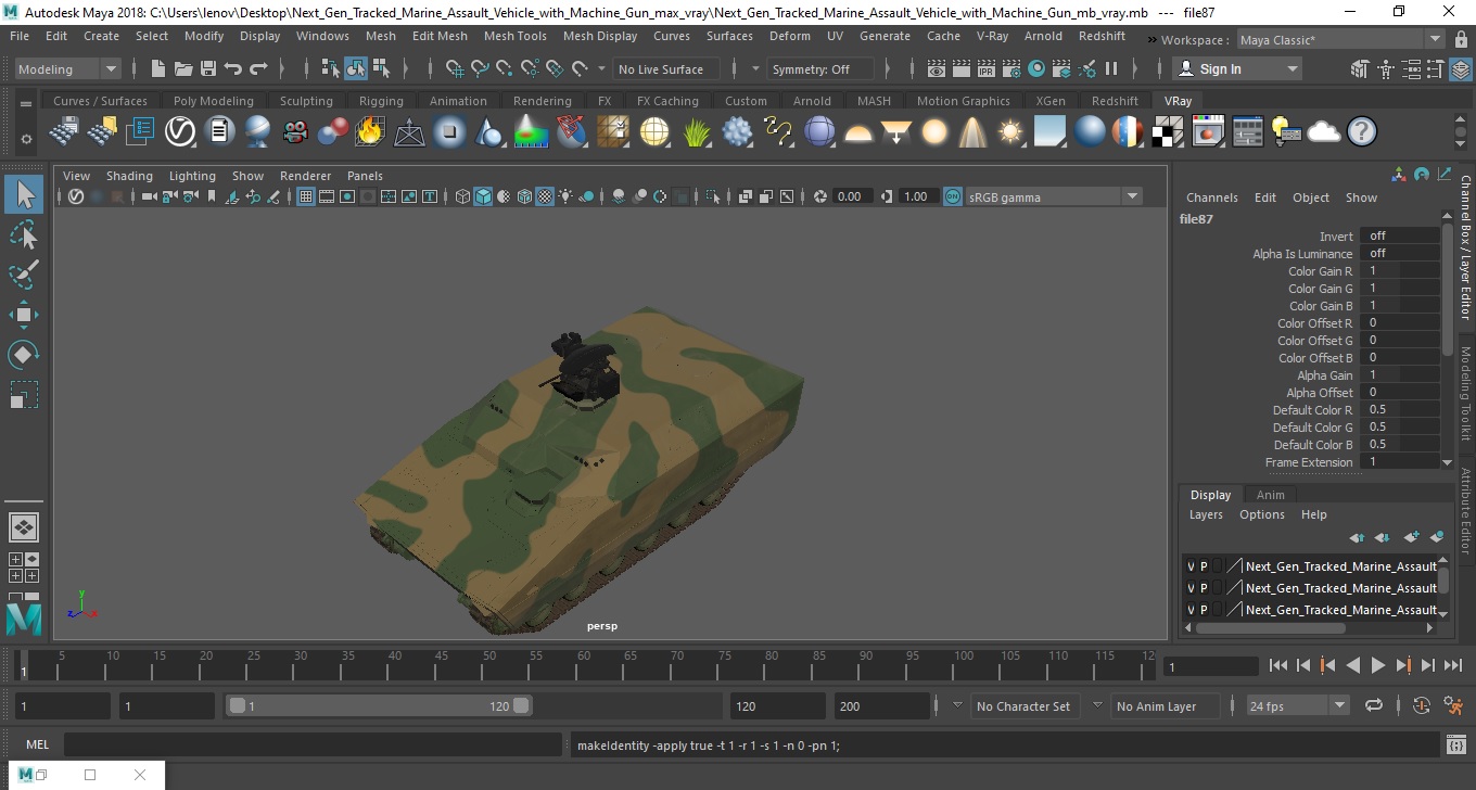 3D Next Gen Tracked Marine Assault Vehicle with Machine Gun