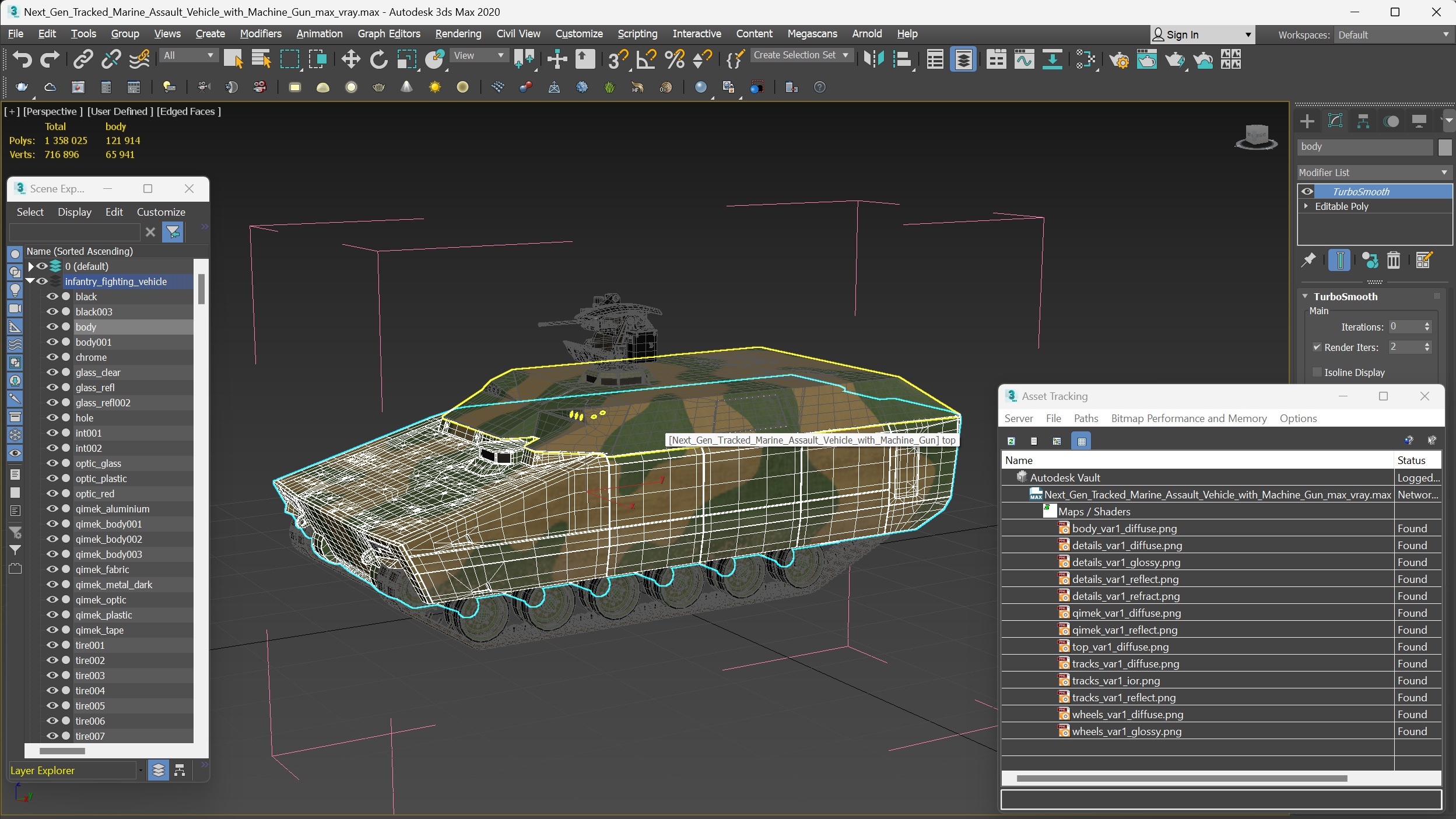 3D Next Gen Tracked Marine Assault Vehicle with Machine Gun