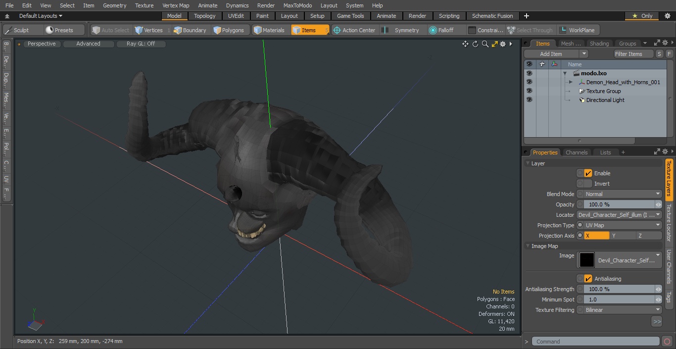 3D Demon Head with Horns