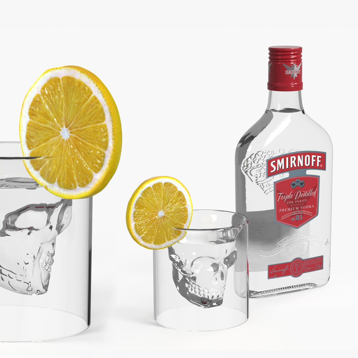 Smirnoff Vodka No21 with Shot and Lemon Slice 3D model preview