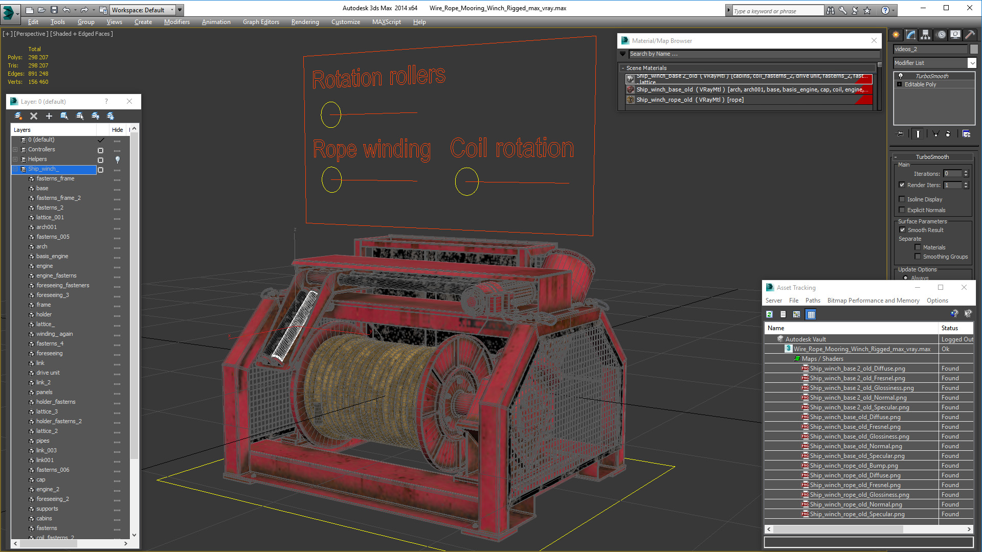 3D model Wire Rope Mooring Winch Rigged