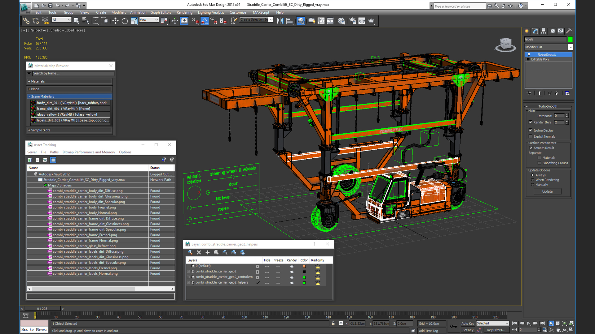 Straddle Carrier Combilift SC Dirty Rigged 3D