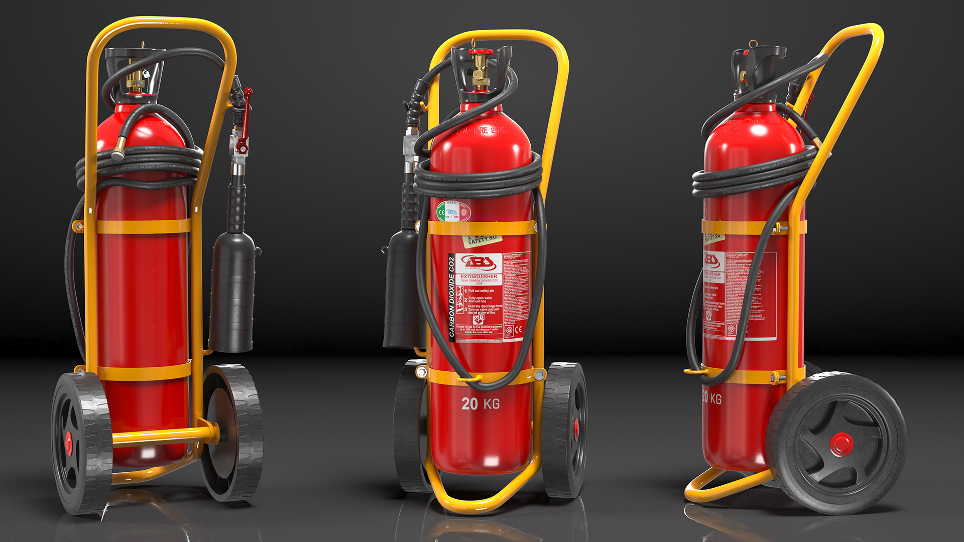 ABS SRL CO2 Wheeled Fire Extinguisher 20Kg 3D