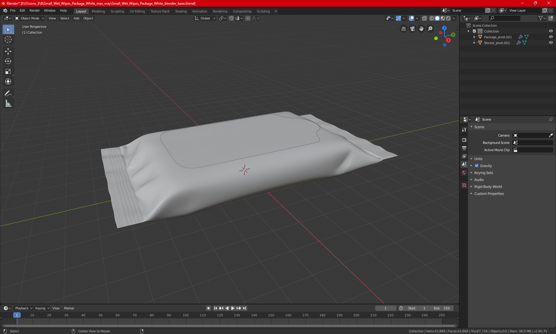 Small Wet Wipes Package White 3D model