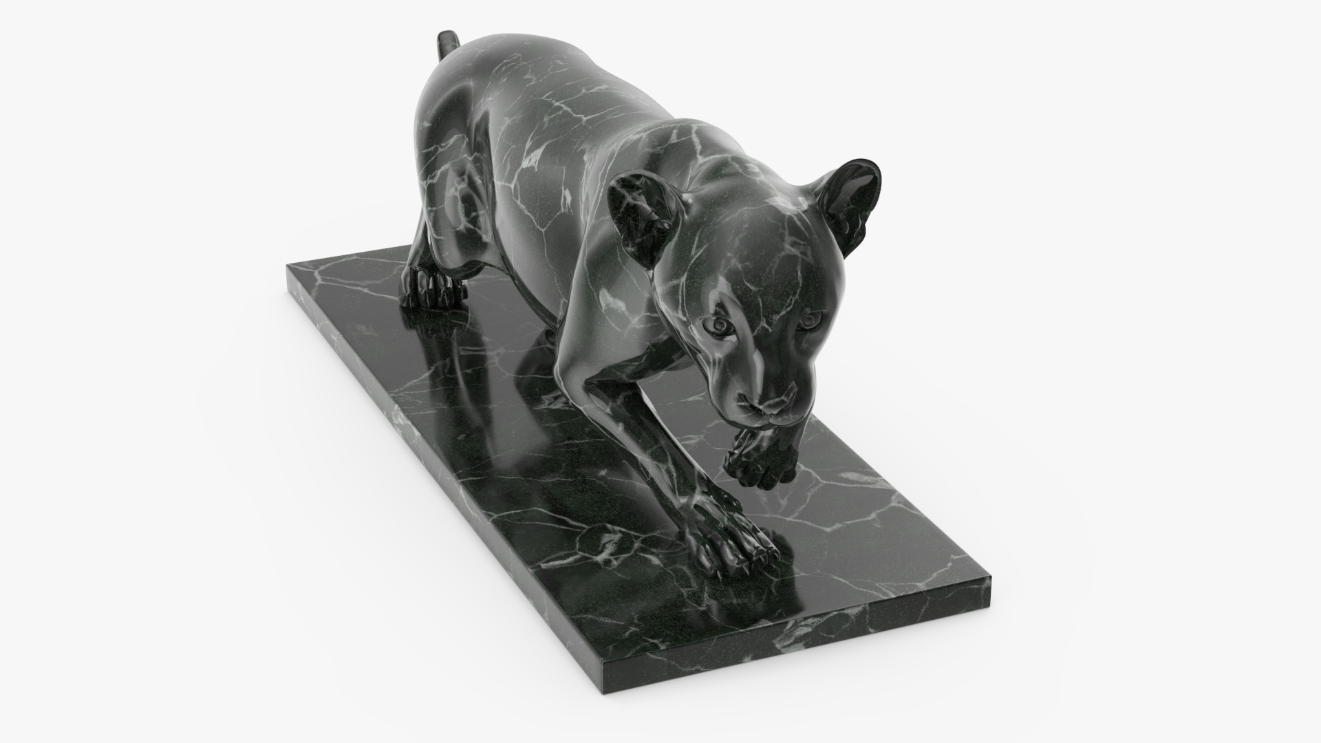 Black Marble Panther Statue 3D
