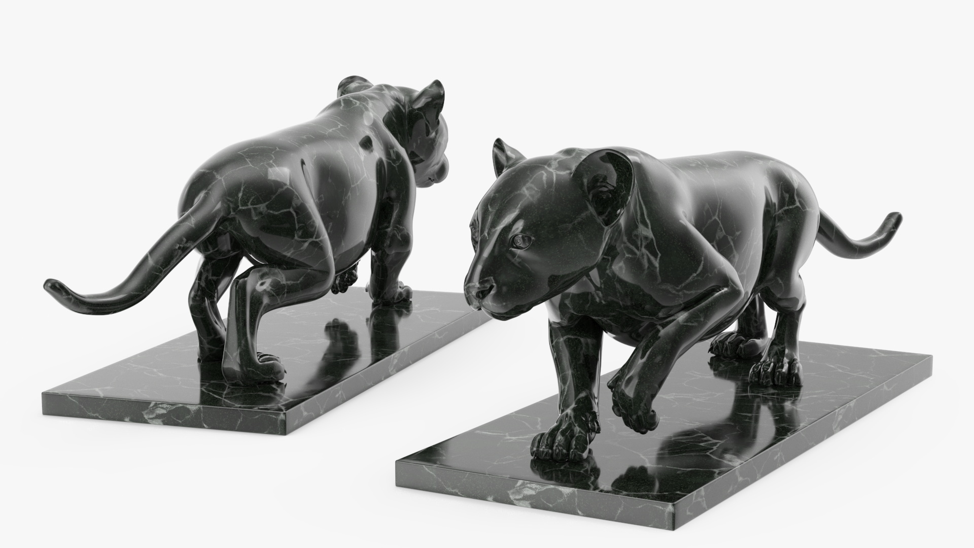 Black Marble Panther Statue 3D