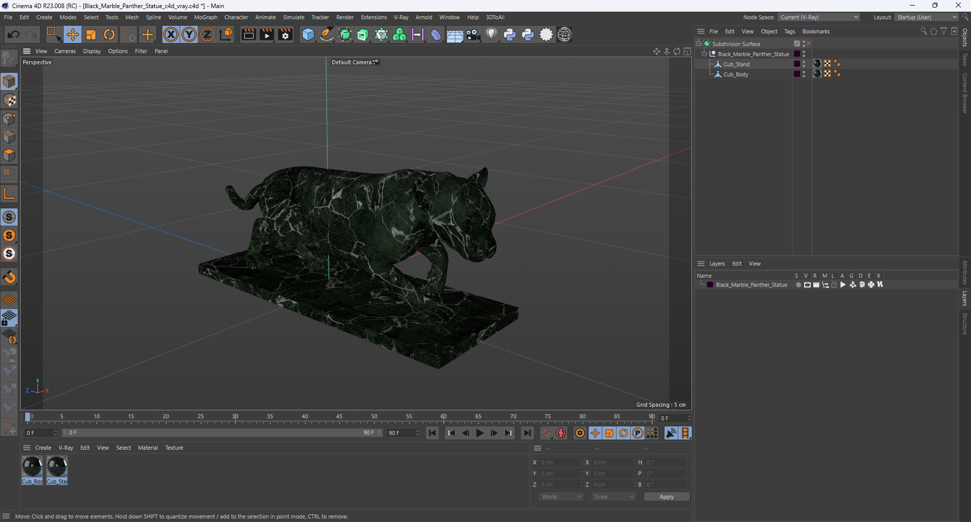 Black Marble Panther Statue 3D