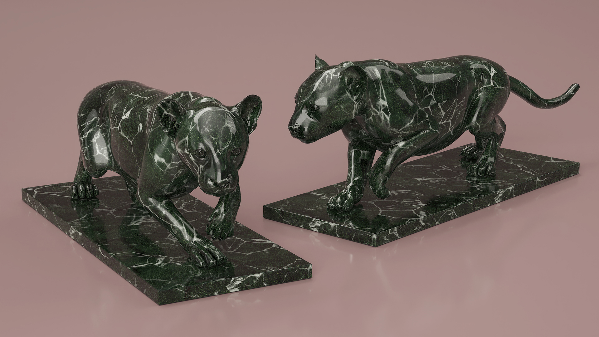 Black Marble Panther Statue 3D