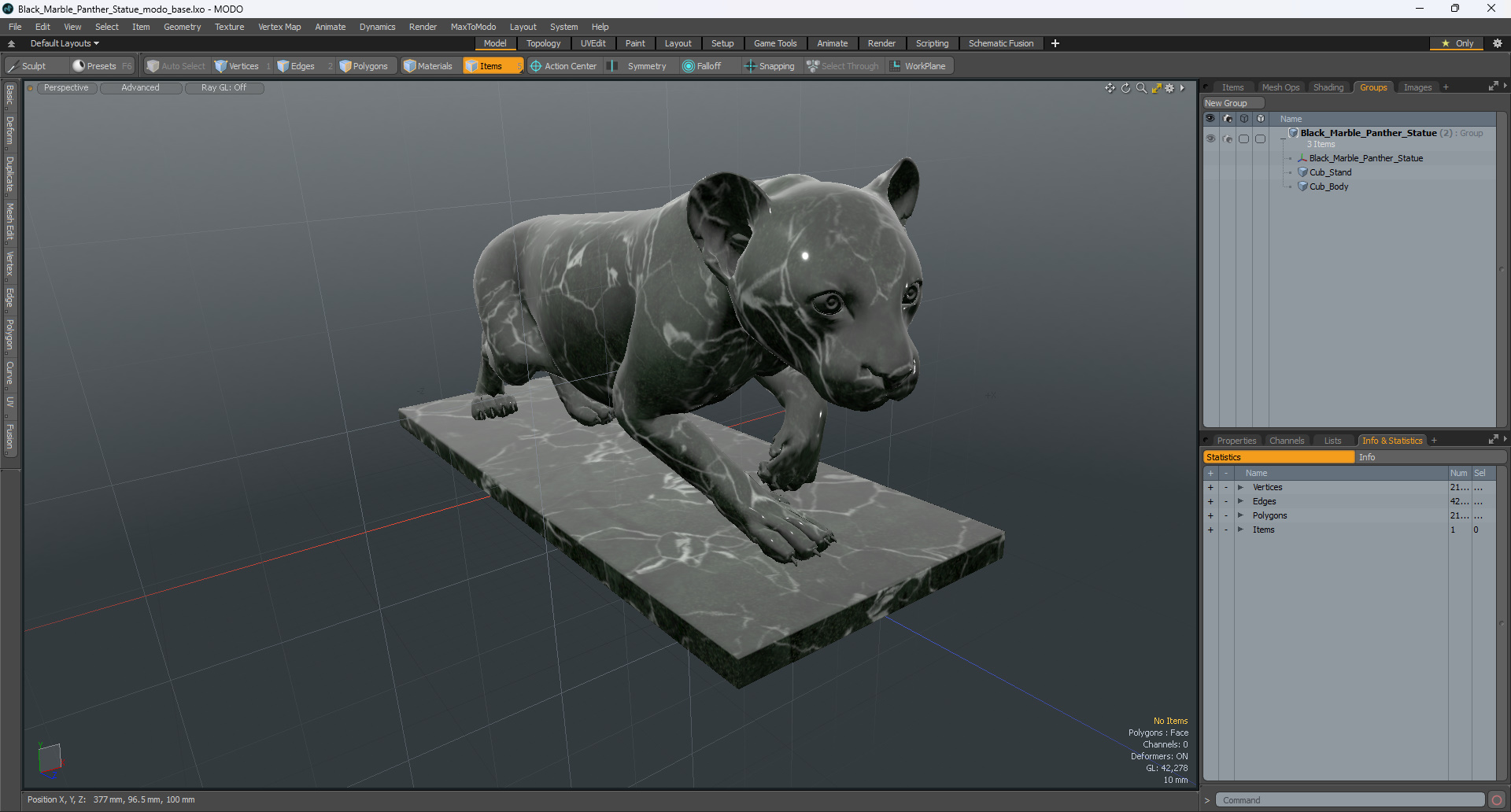 Black Marble Panther Statue 3D