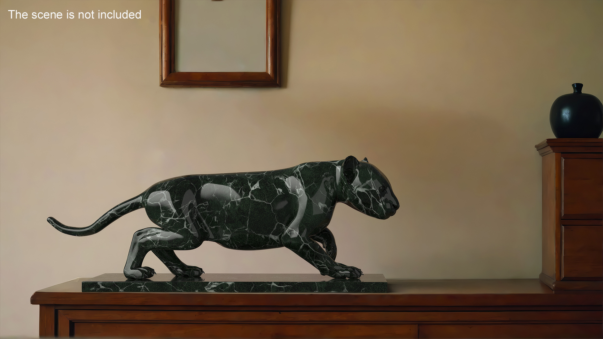 Black Marble Panther Statue 3D