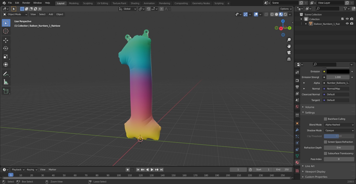 3D model Balloon Numbers 1 Rainbow