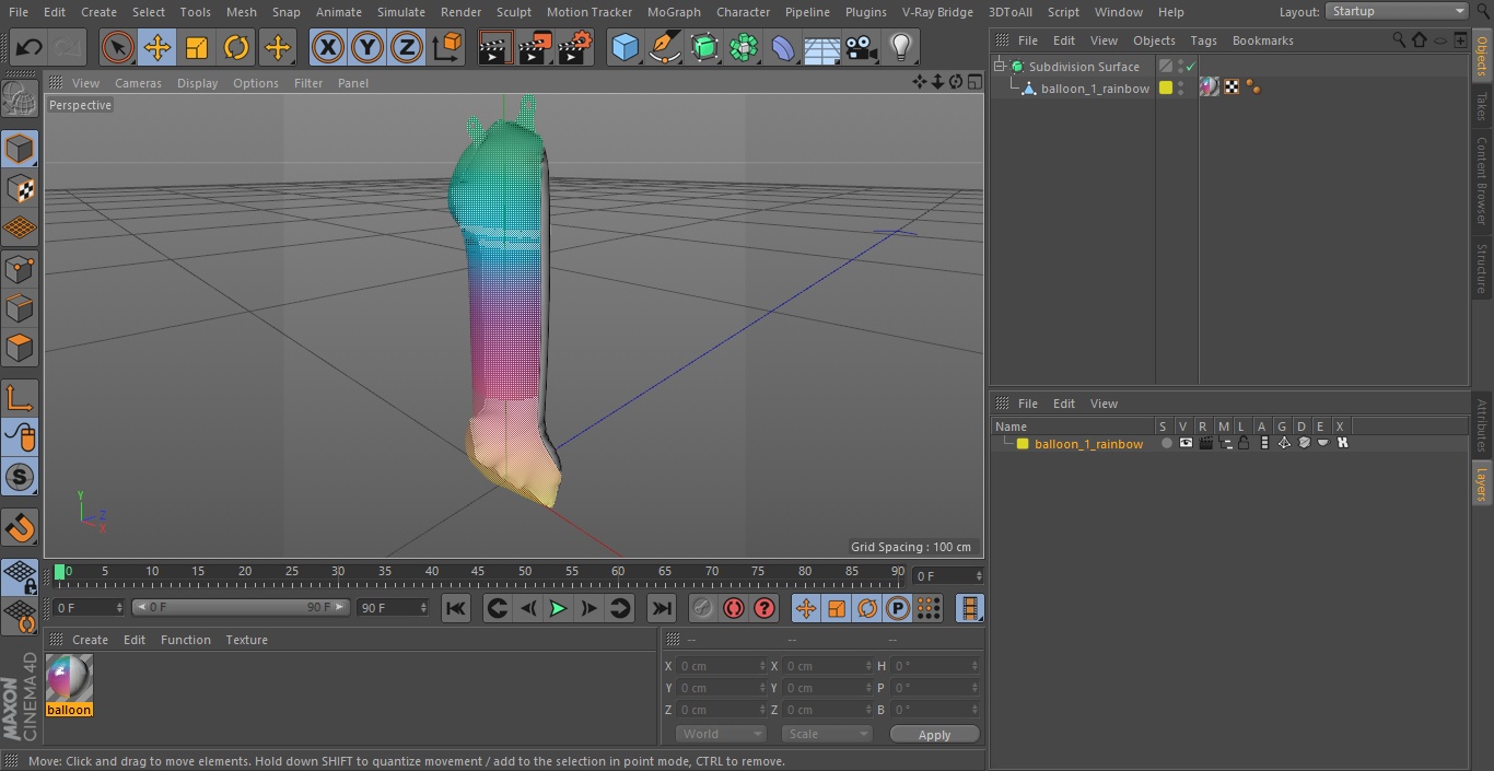 3D model Balloon Numbers 1 Rainbow