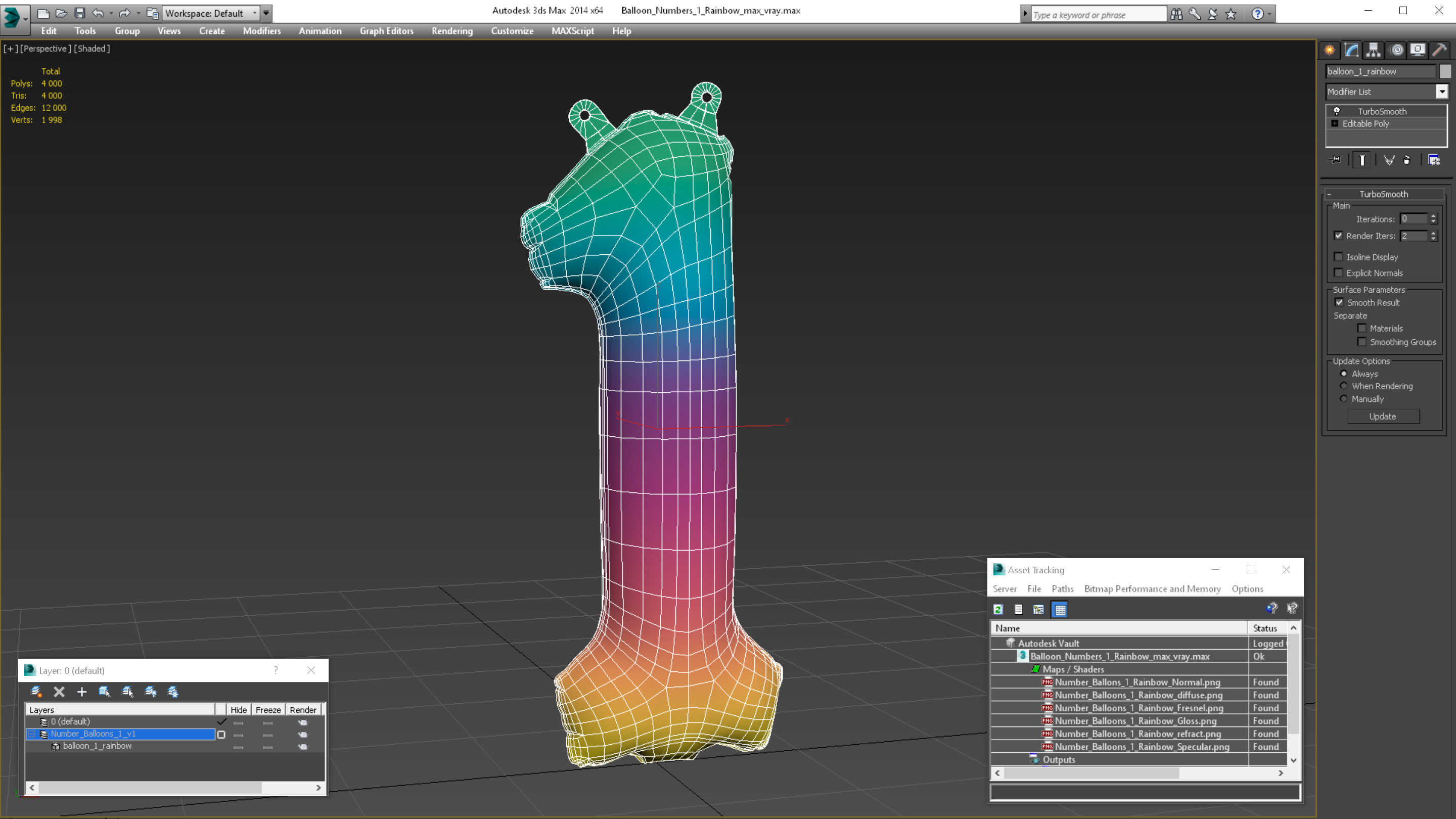 3D model Balloon Numbers 1 Rainbow