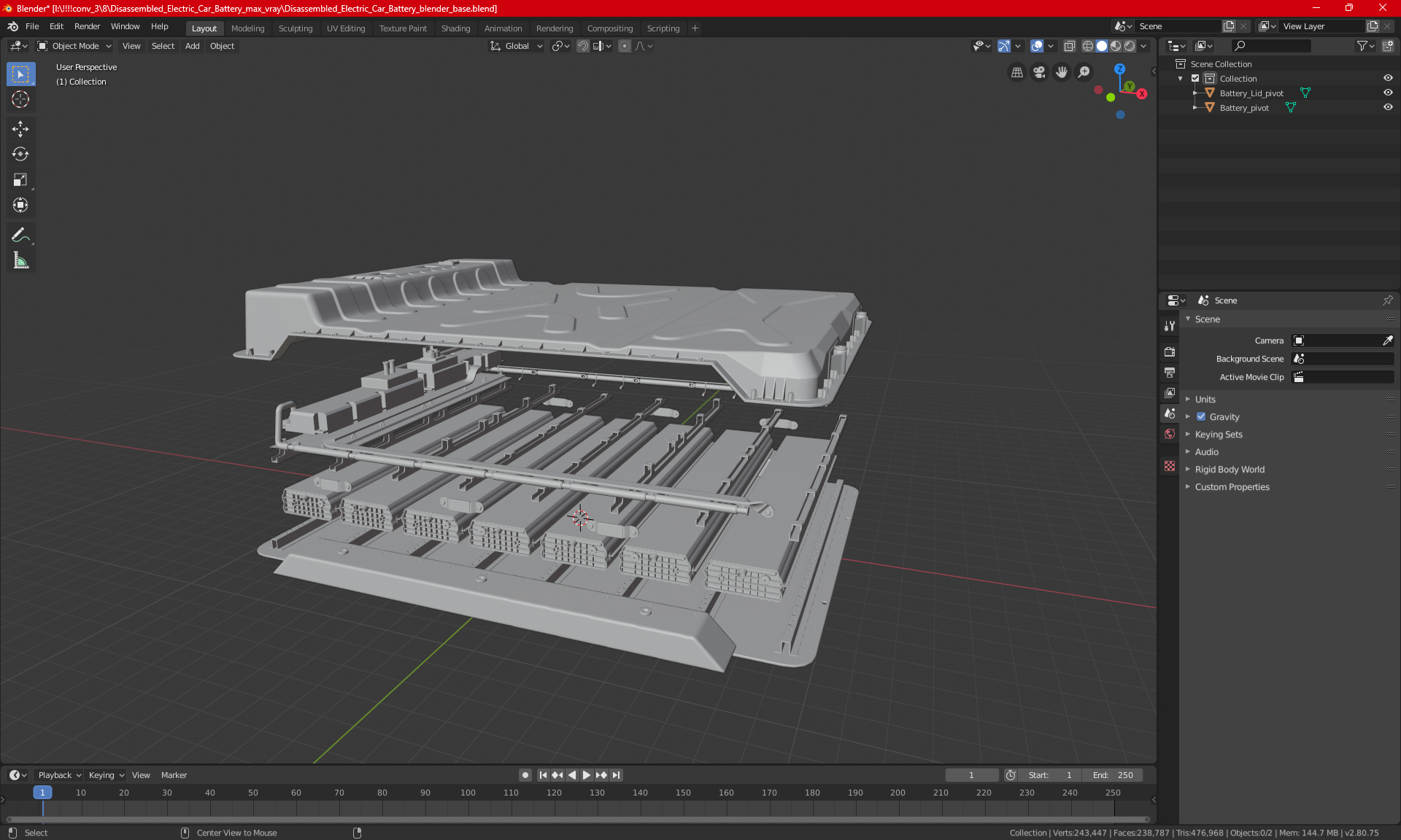 3D Disassembled Electric Car Battery model