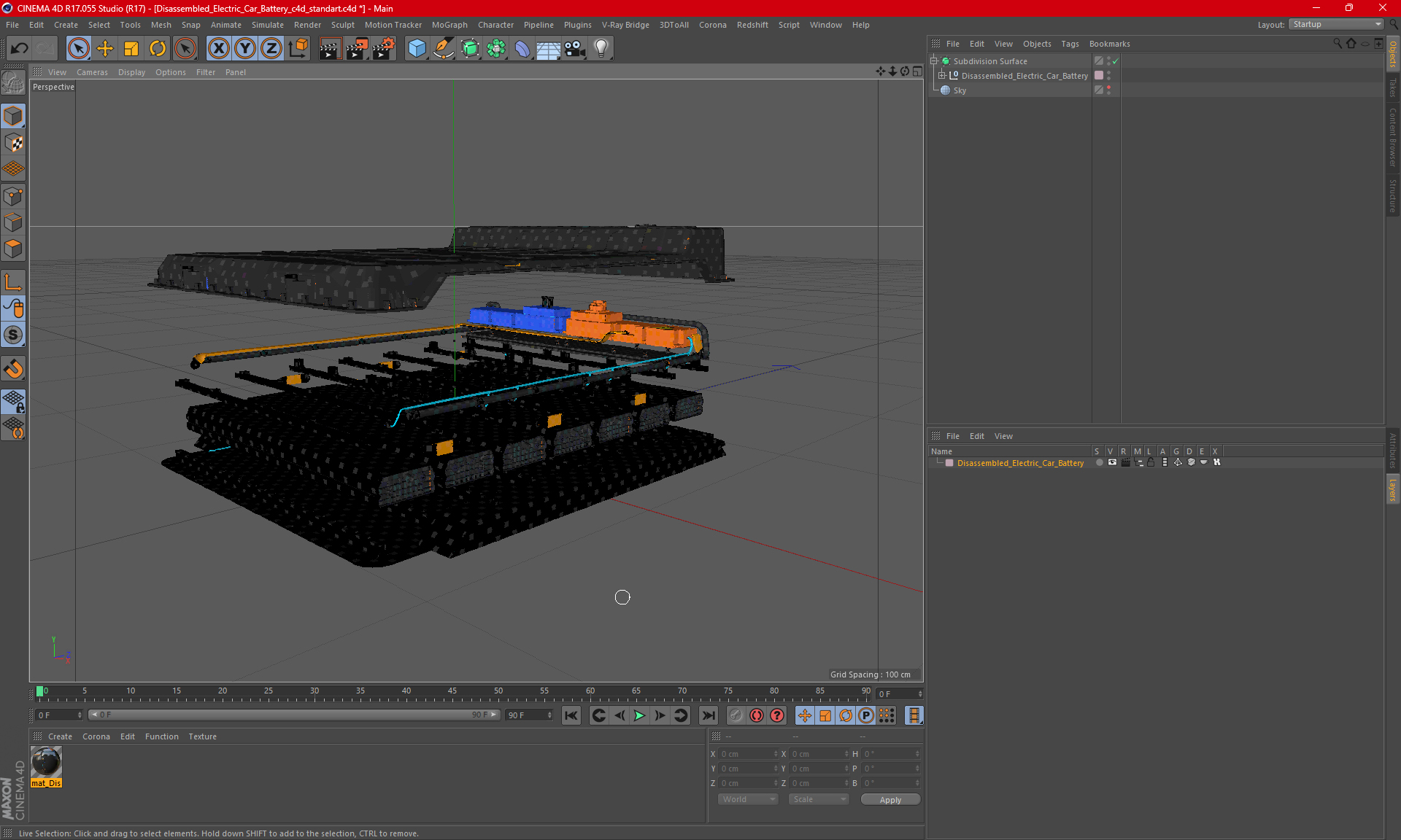 3D Disassembled Electric Car Battery model