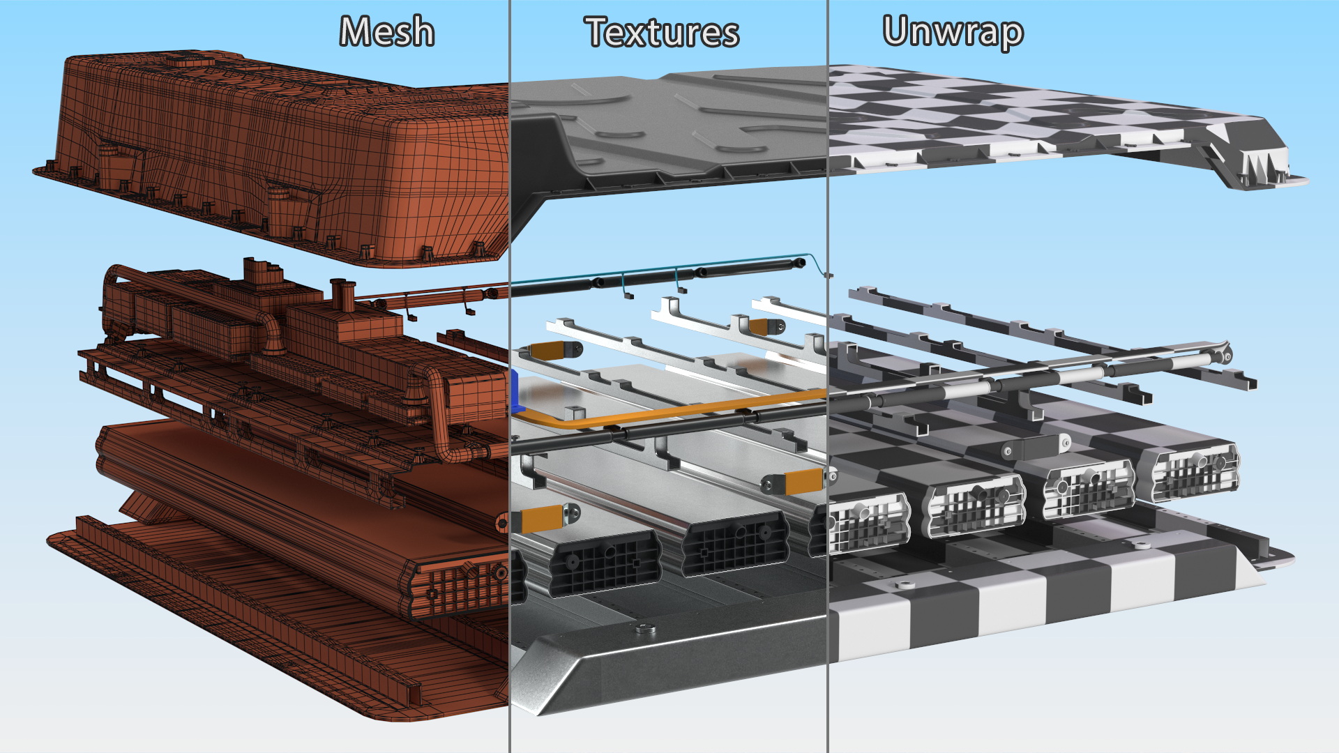 3D Disassembled Electric Car Battery model