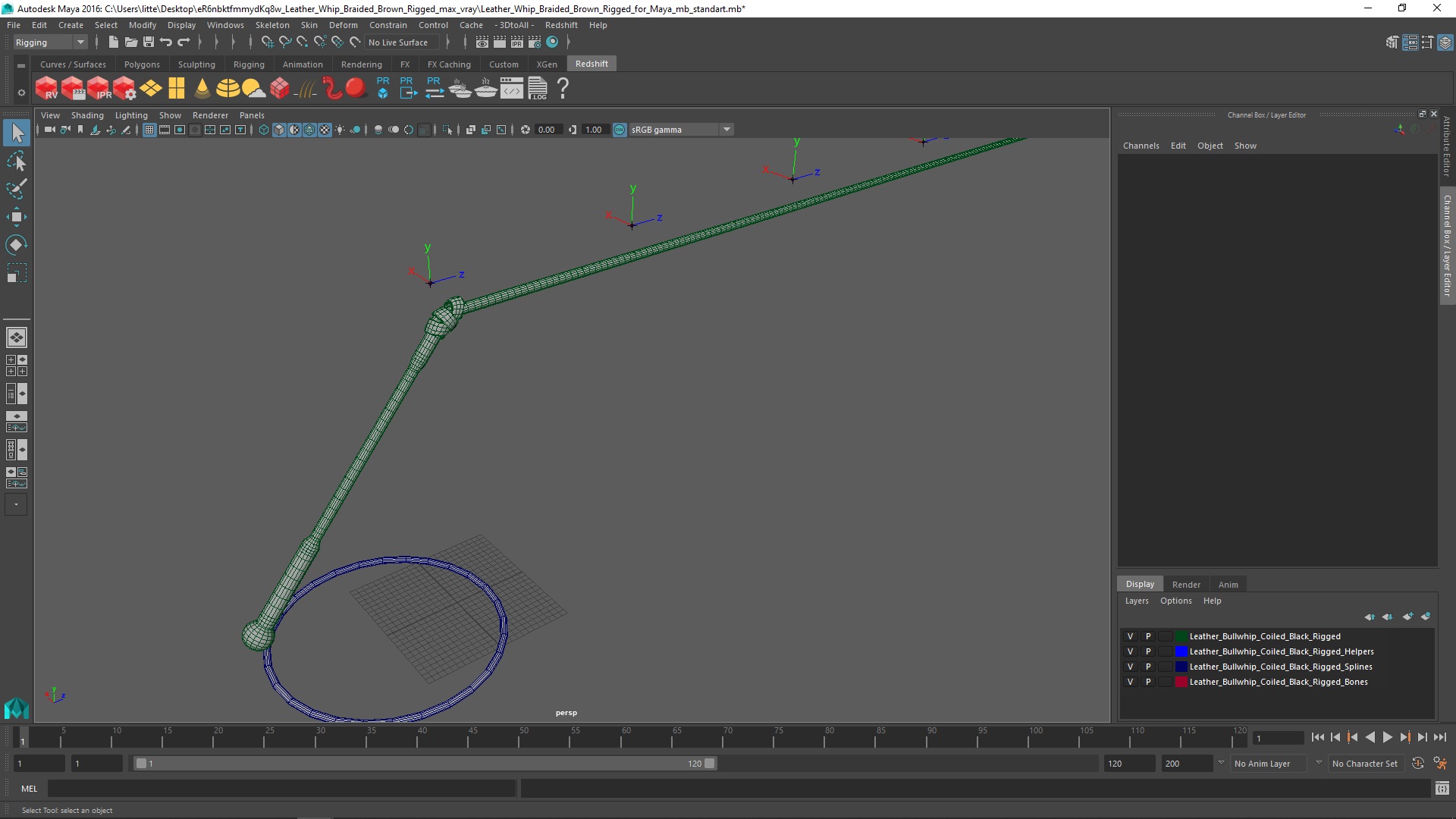 Leather Whip Braided Brown Rigged for Maya 3D