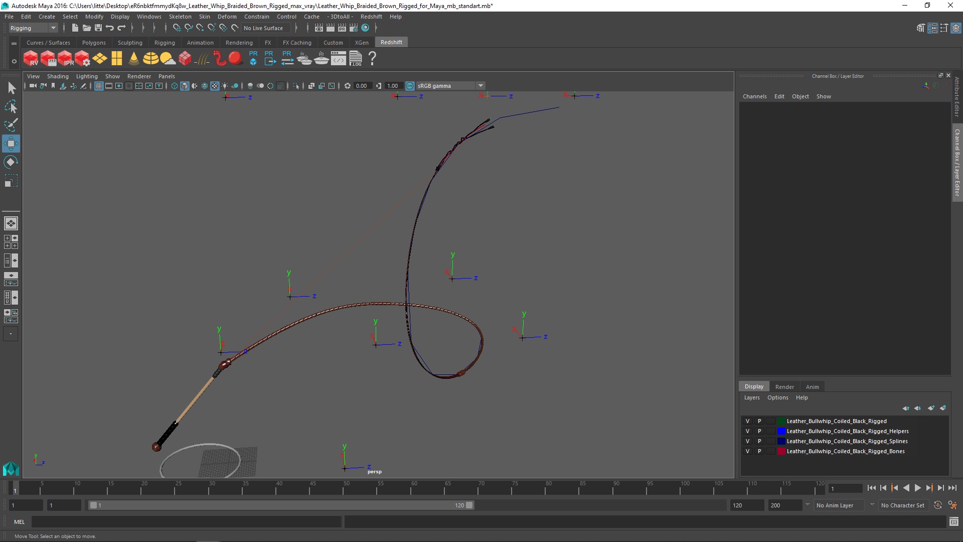 Leather Whip Braided Brown Rigged for Maya 3D