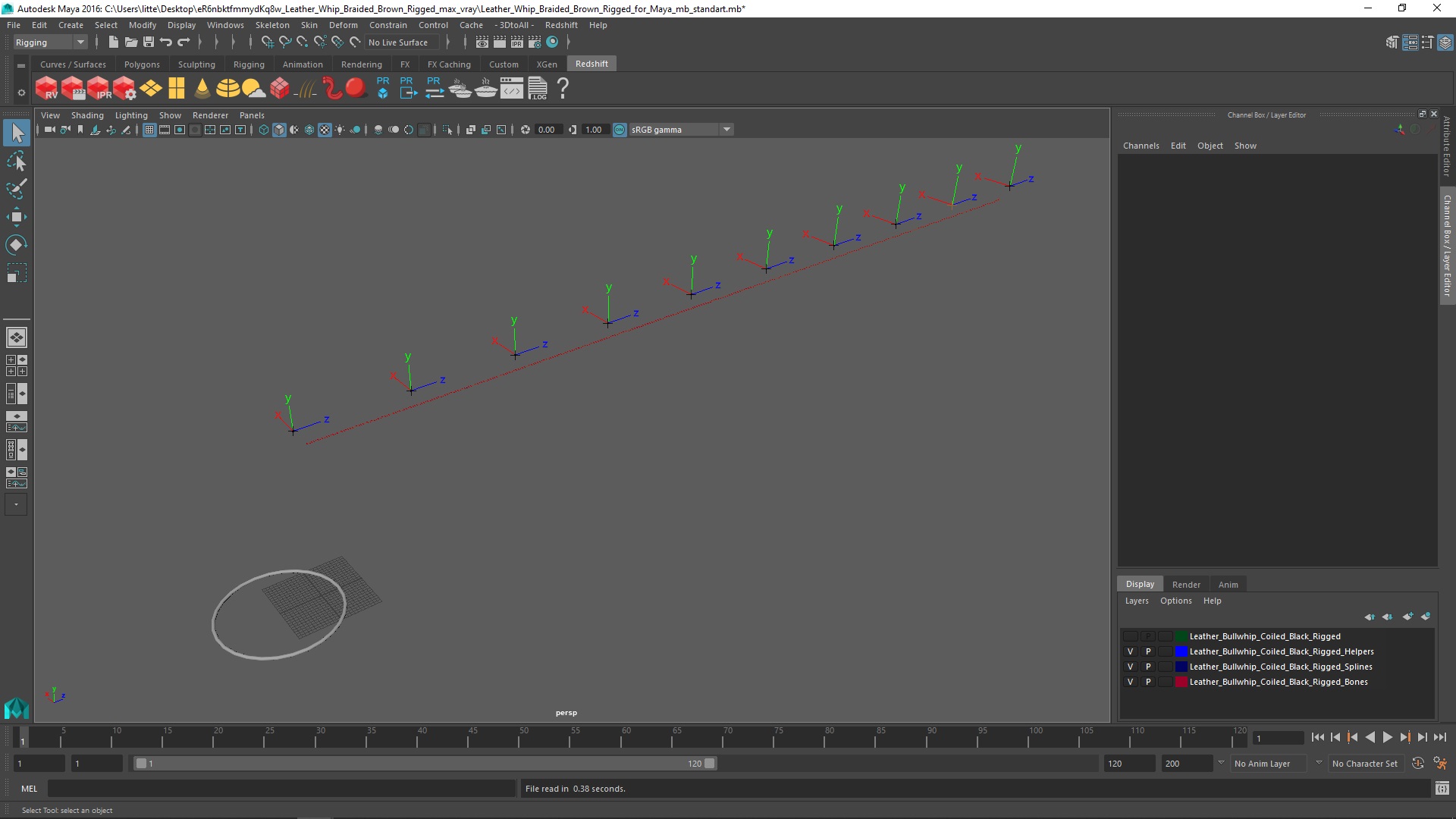 Leather Whip Braided Brown Rigged for Maya 3D
