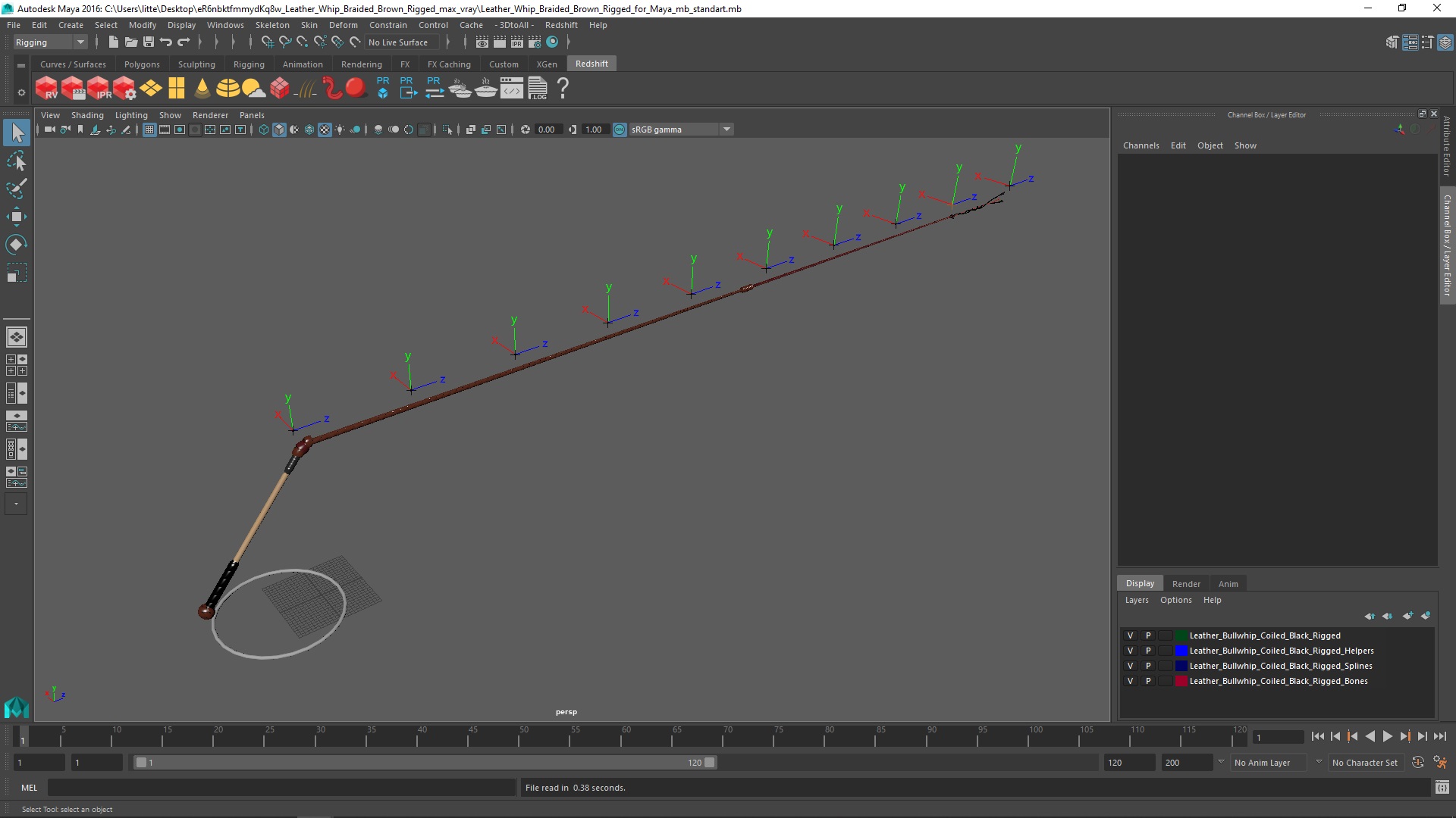 Leather Whip Braided Brown Rigged for Maya 3D