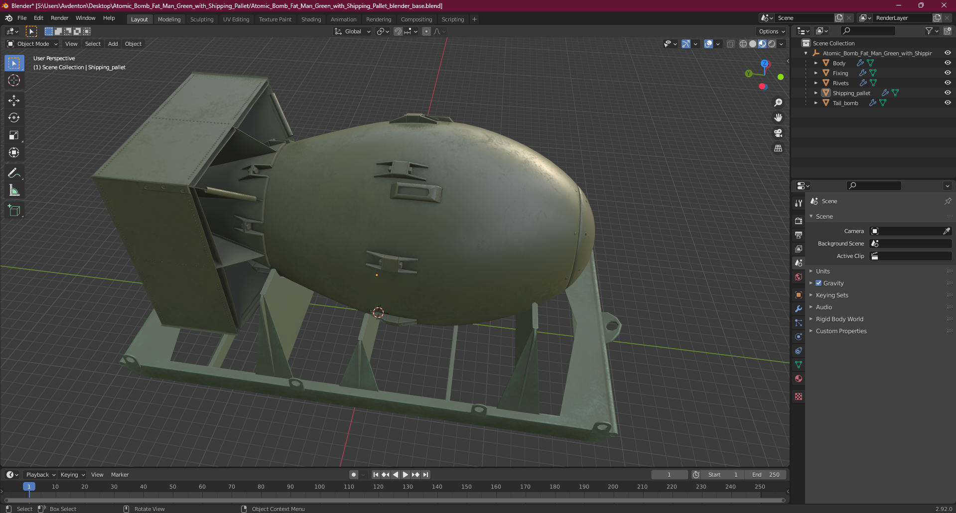3D Atomic Bomb Fat Man Green with Shipping Pallet