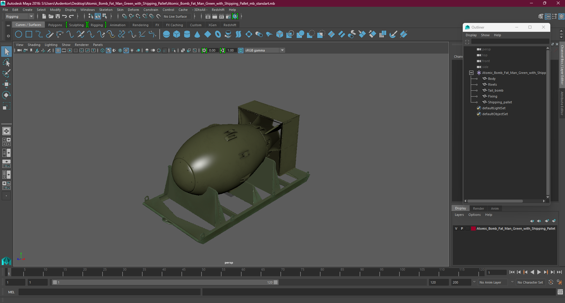 3D Atomic Bomb Fat Man Green with Shipping Pallet