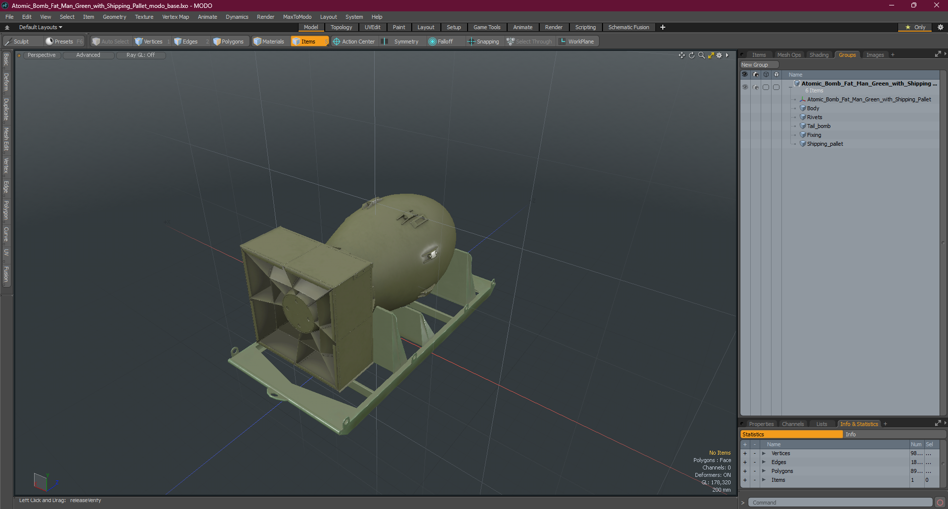 3D Atomic Bomb Fat Man Green with Shipping Pallet