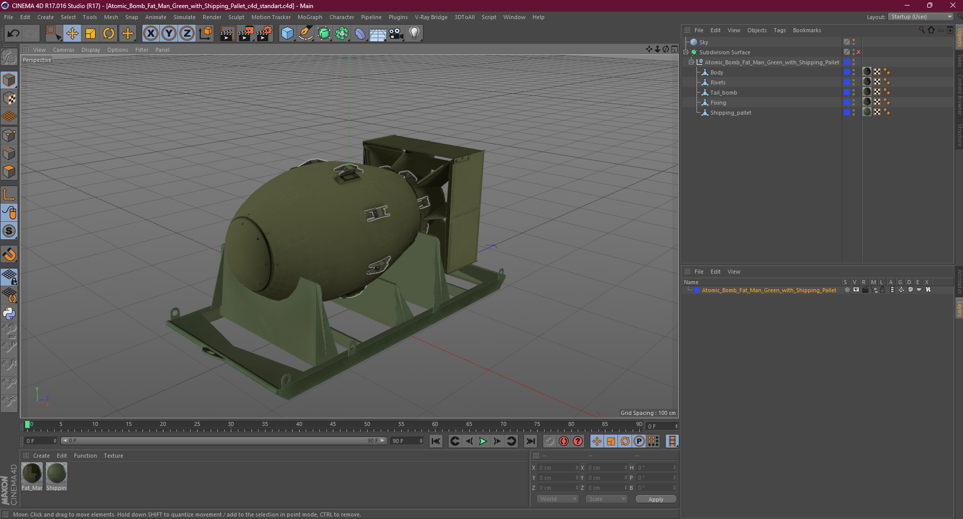 3D Atomic Bomb Fat Man Green with Shipping Pallet