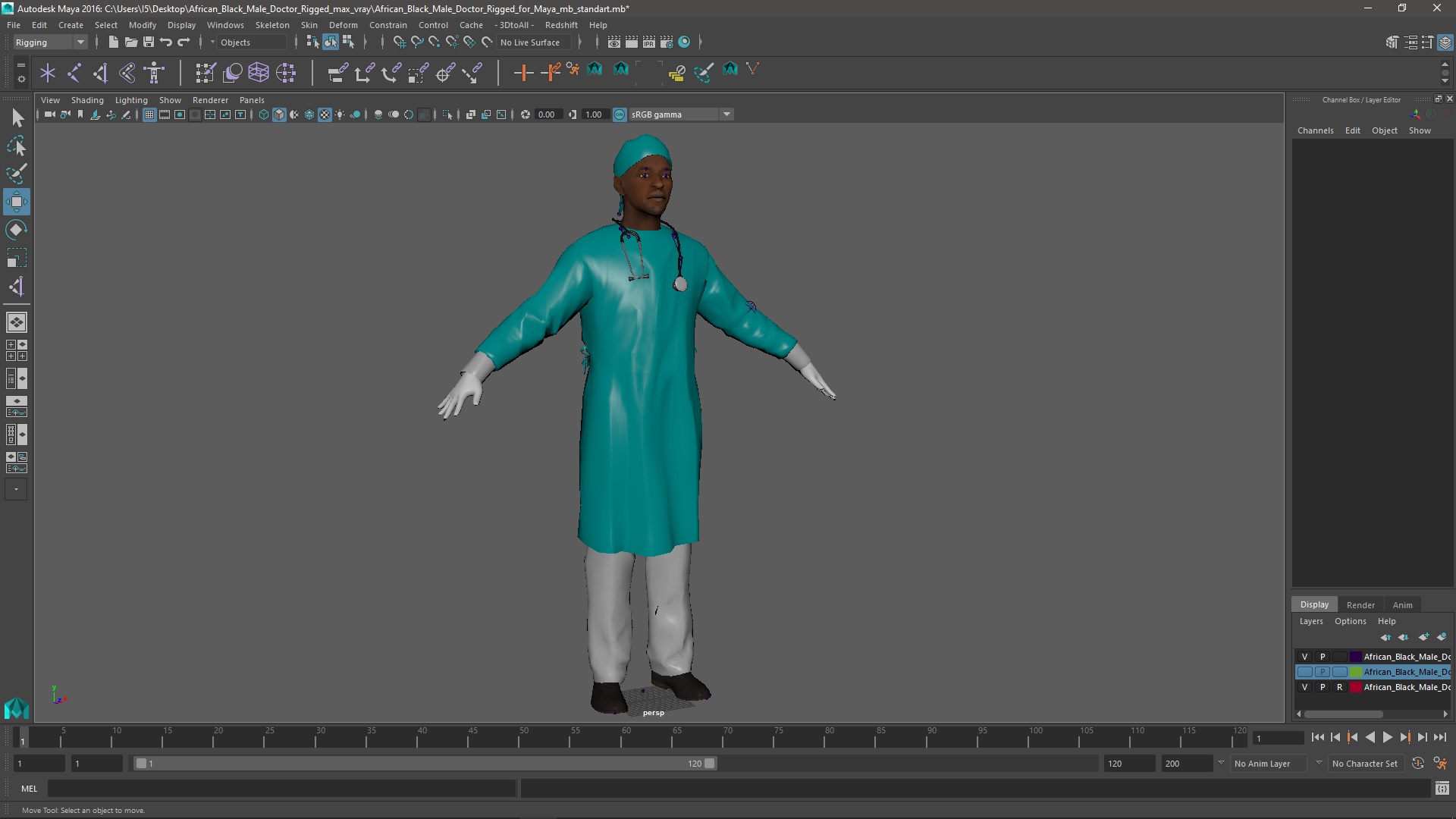3D African Black Male Doctor Rigged for Maya