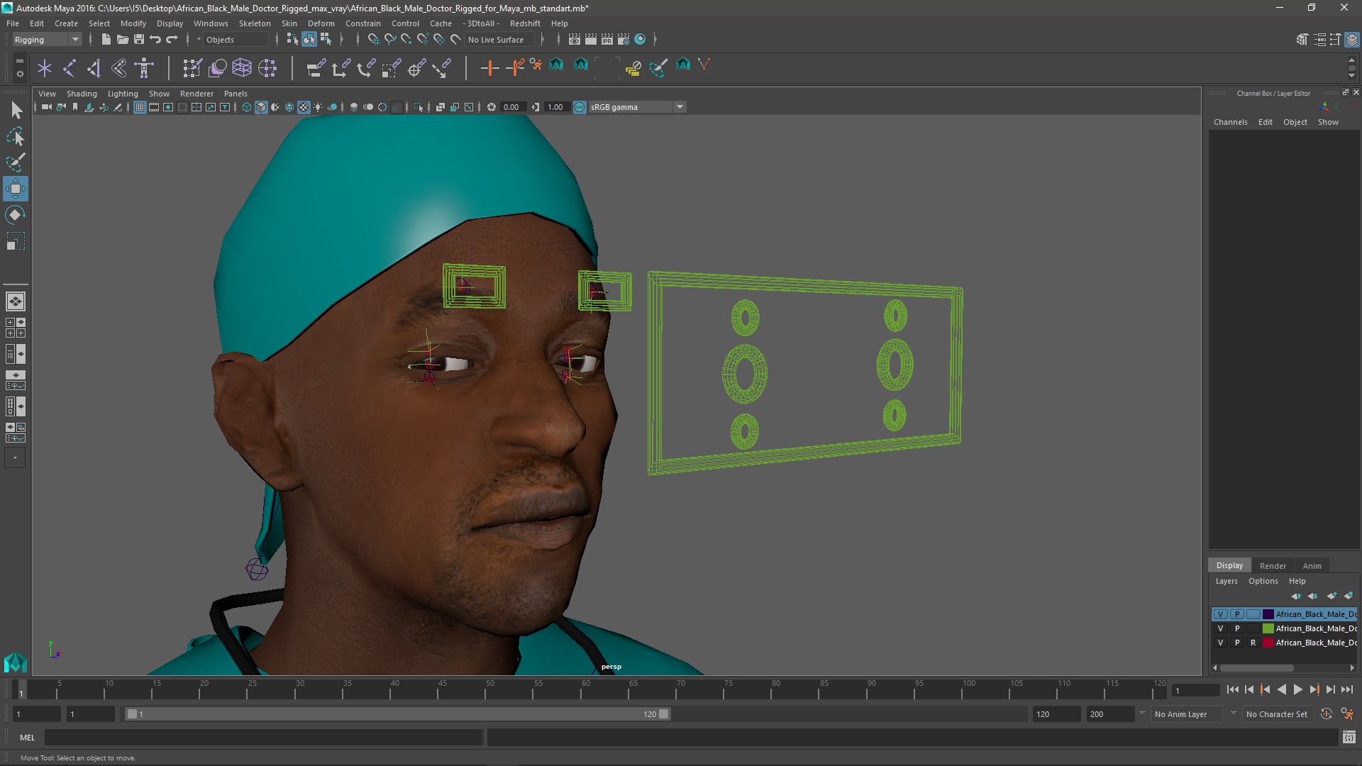 3D African Black Male Doctor Rigged for Maya