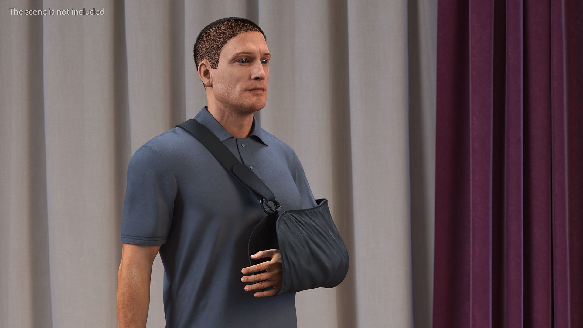 3D Man Arm Sling Bandage Black Fur Rigged model