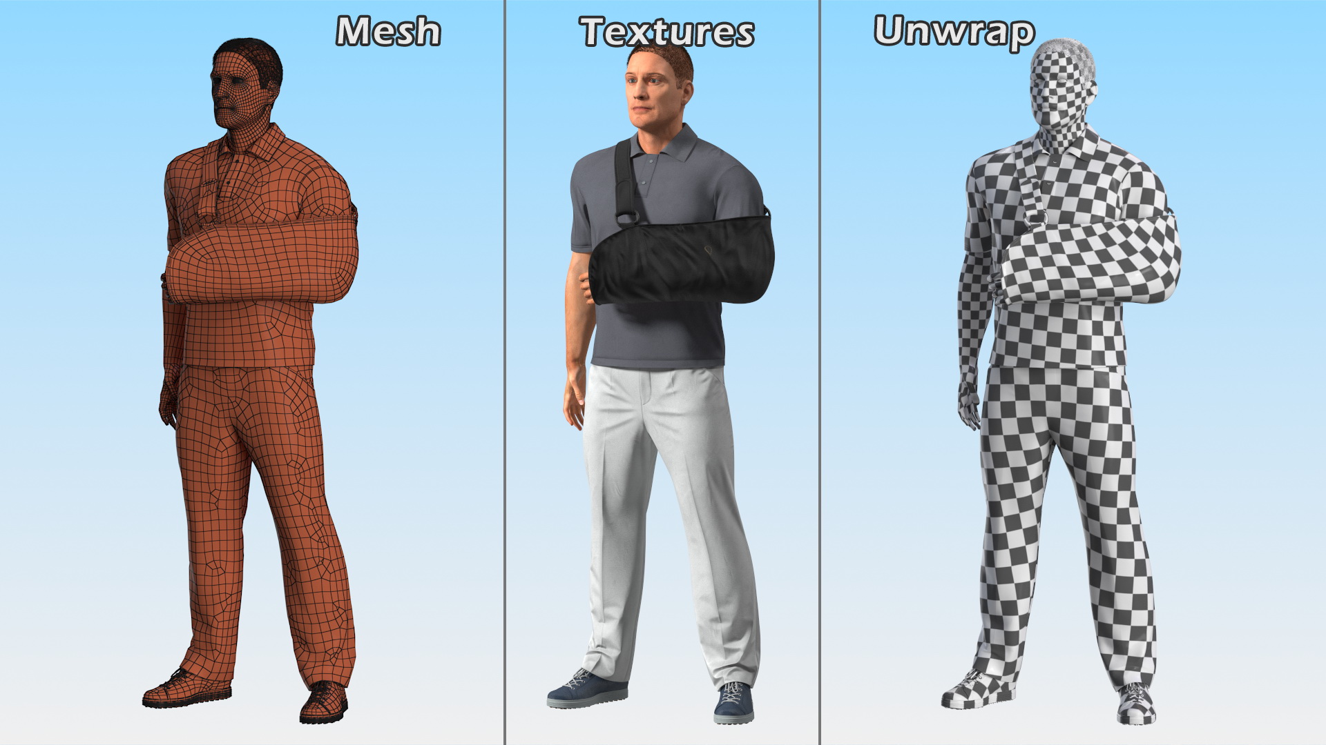 3D Man Arm Sling Bandage Black Fur Rigged model