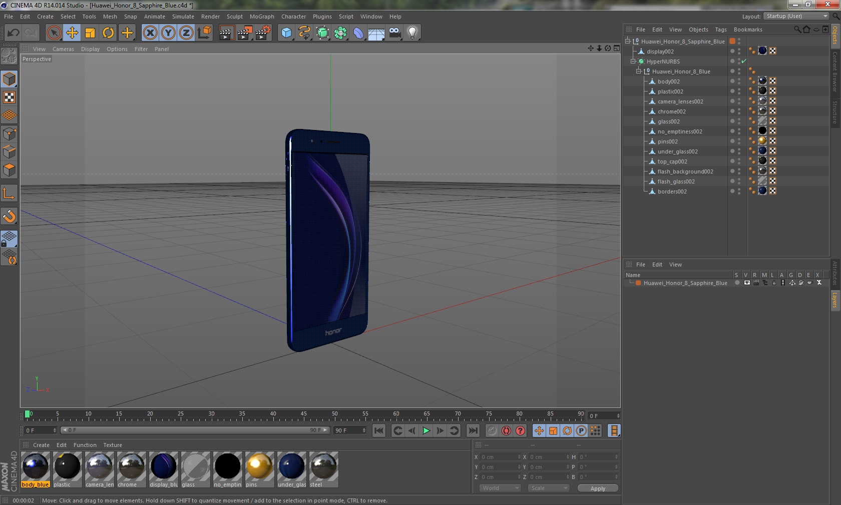 3D Huawei Honor 8 Sapphire Blue model