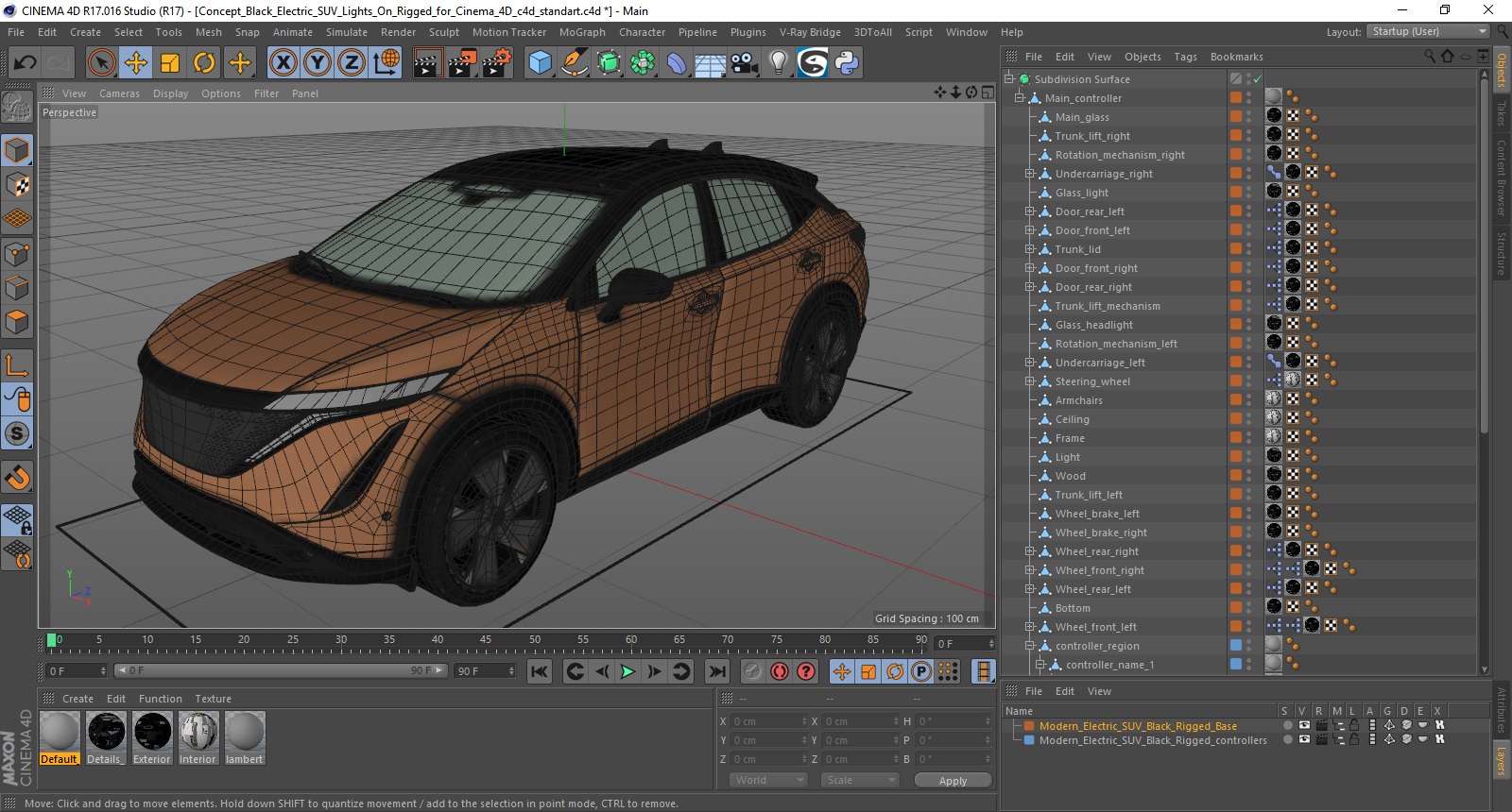 3D Nissan Ariya Lights On Rigged for Cinema 4D model