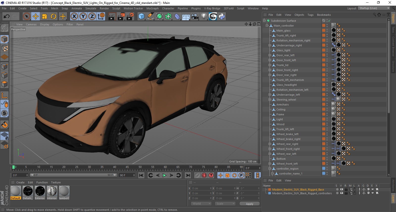 3D Nissan Ariya Lights On Rigged for Cinema 4D model