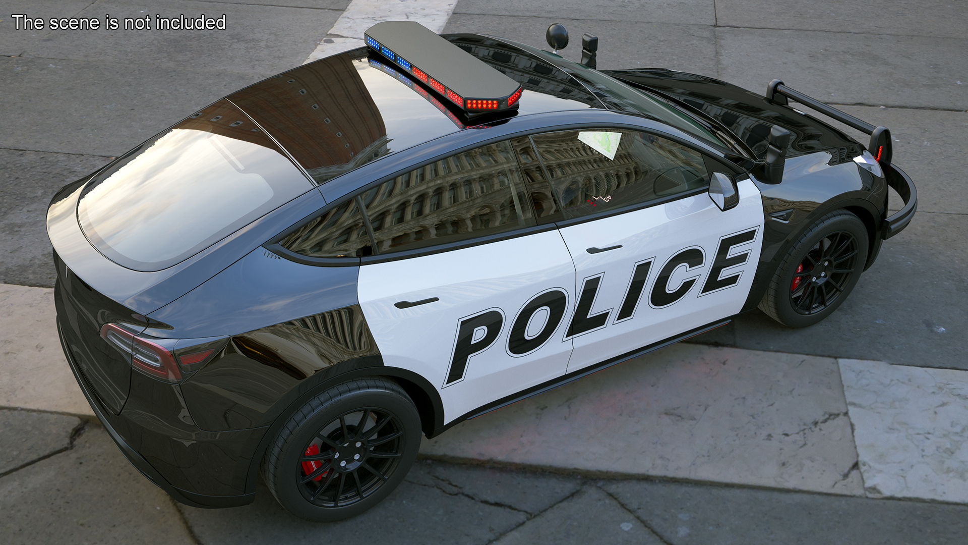 3D Police Tesla Model Y Lights On Rigged for Maya