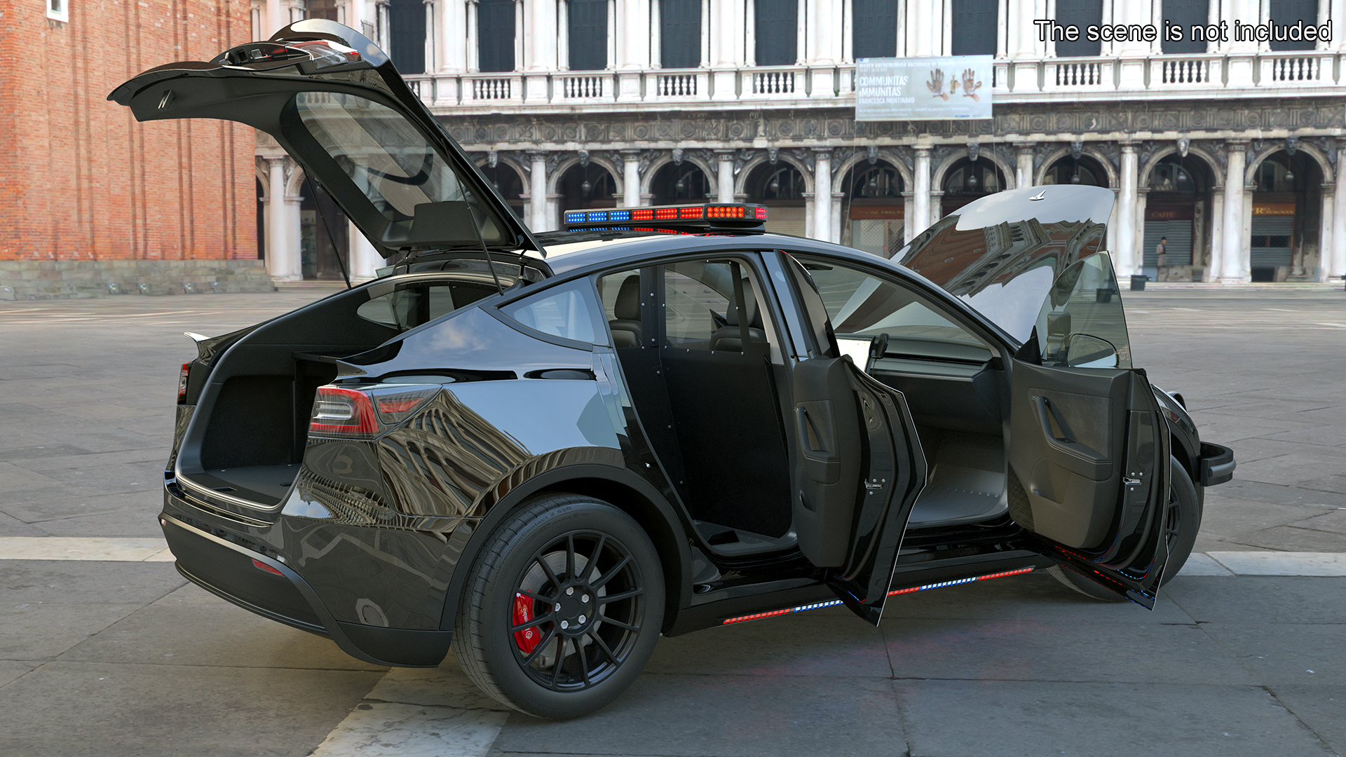 3D Police Tesla Model Y Lights On Rigged for Maya