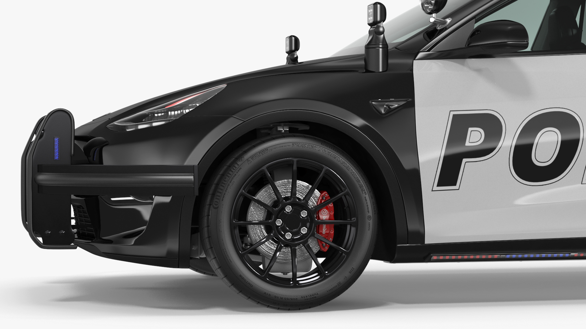 3D Police Tesla Model Y Lights On Rigged for Maya