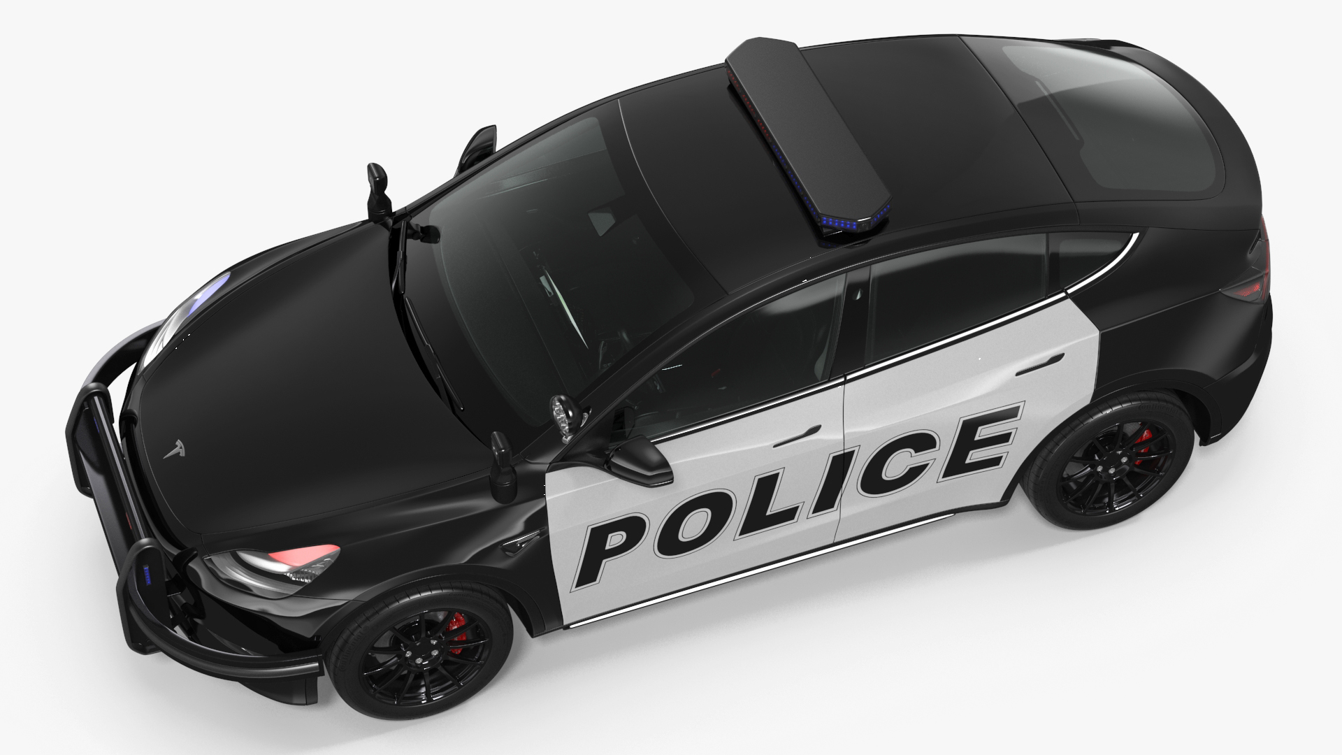 3D Police Tesla Model Y Lights On Rigged for Maya