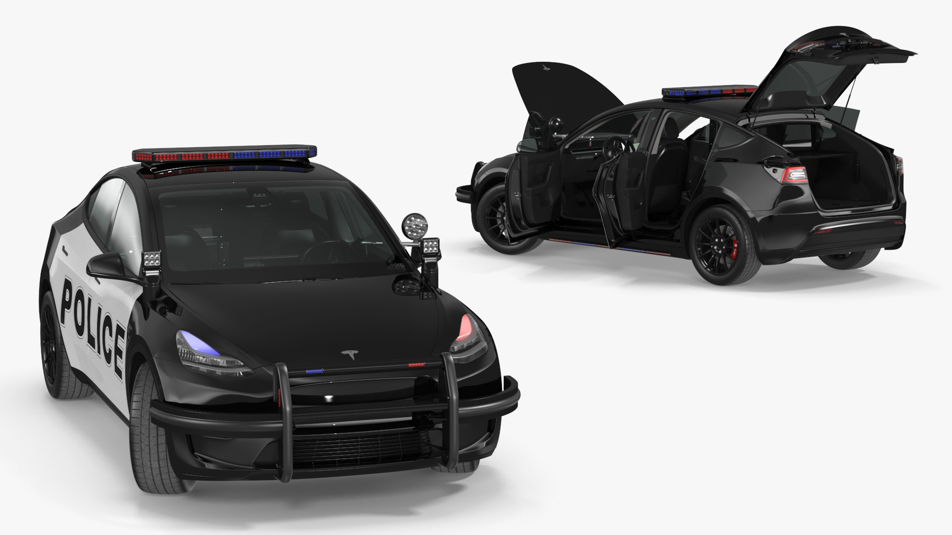 3D Police Tesla Model Y Lights On Rigged for Maya