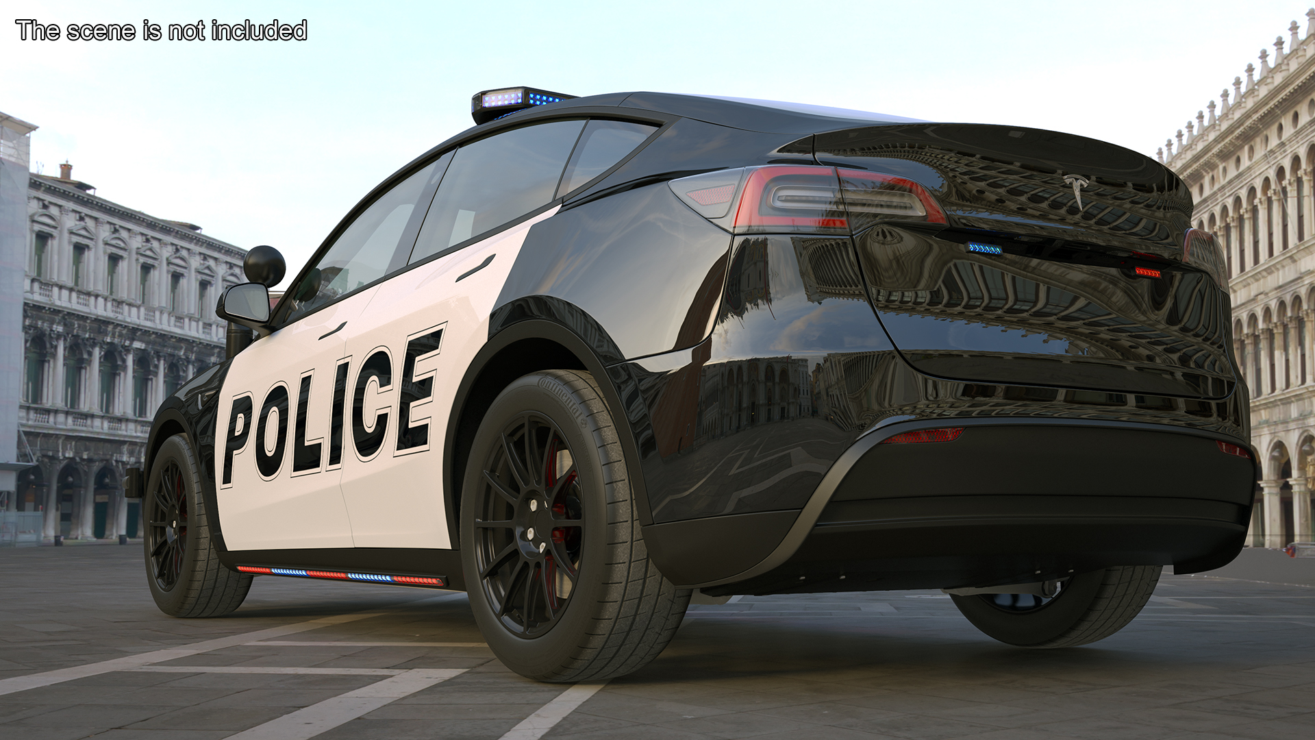 3D Police Tesla Model Y Lights On Rigged for Maya
