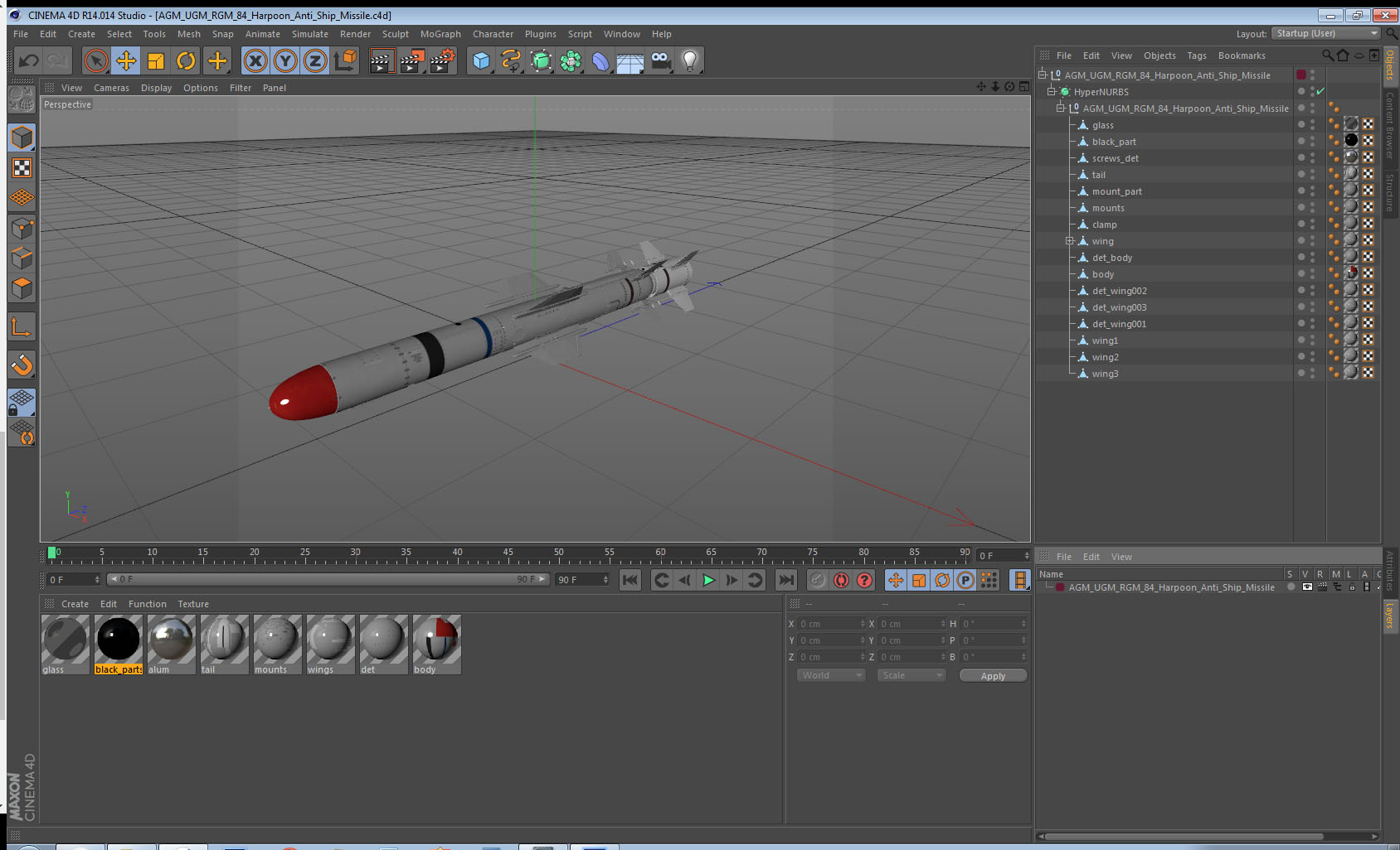 3D model AGM UGM RGM 84 Harpoon Anti Ship Missile