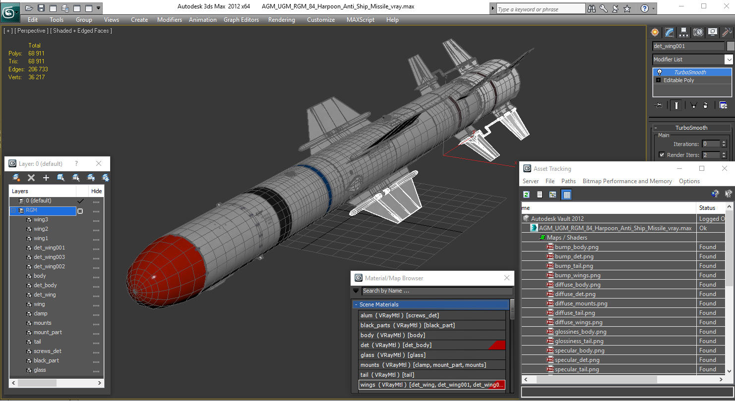 3D model AGM UGM RGM 84 Harpoon Anti Ship Missile